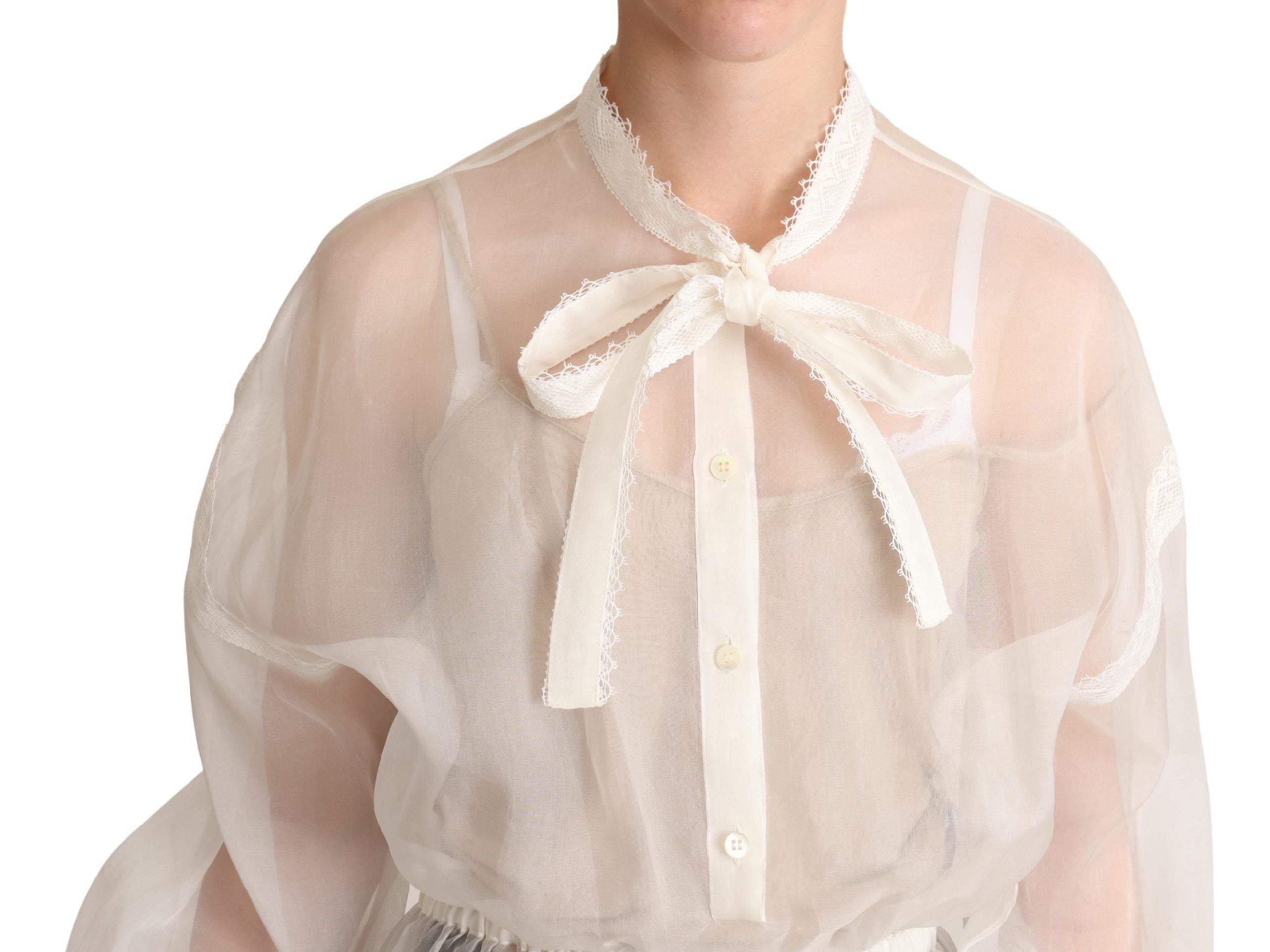 Elegant White Silk-Cotton Ascot Blouse - ventzia