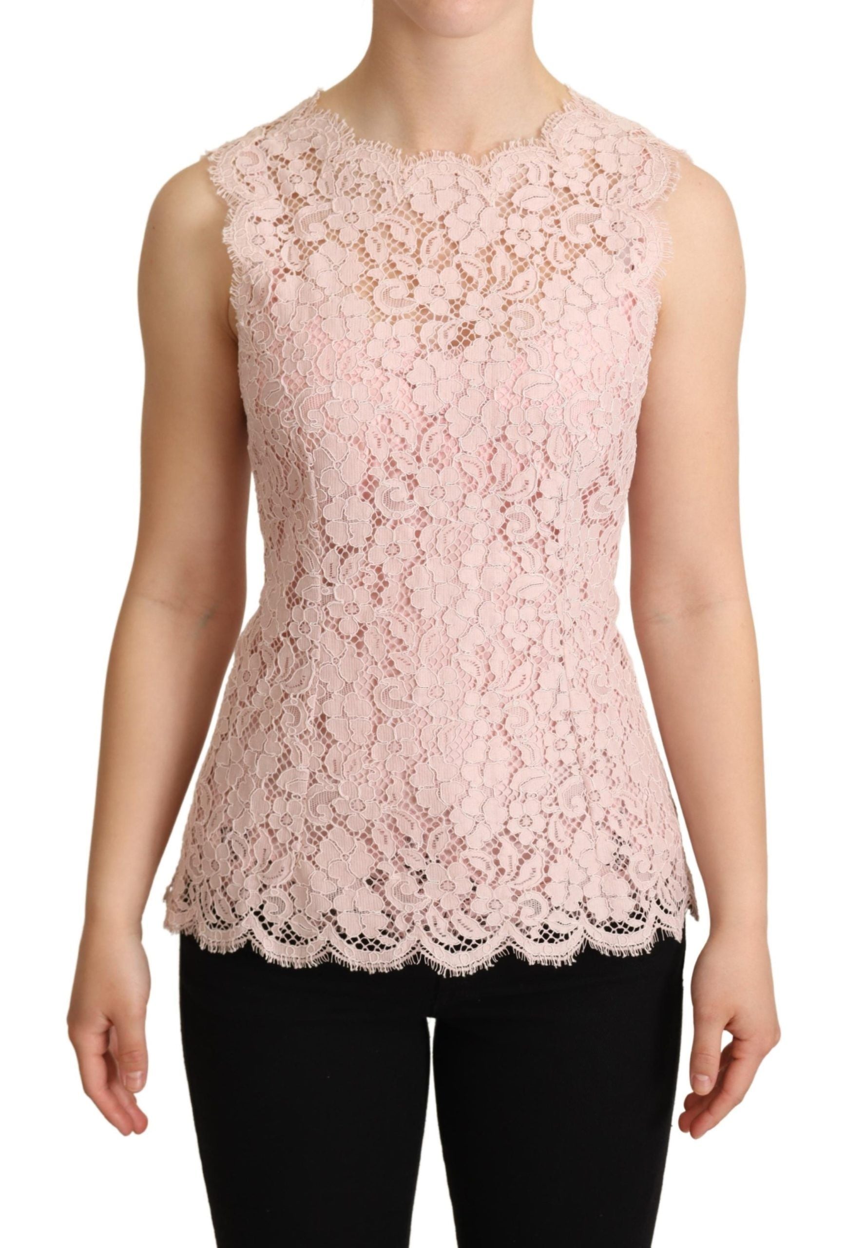Elegant Pink Lace Sleeveless Blouse - ventzia