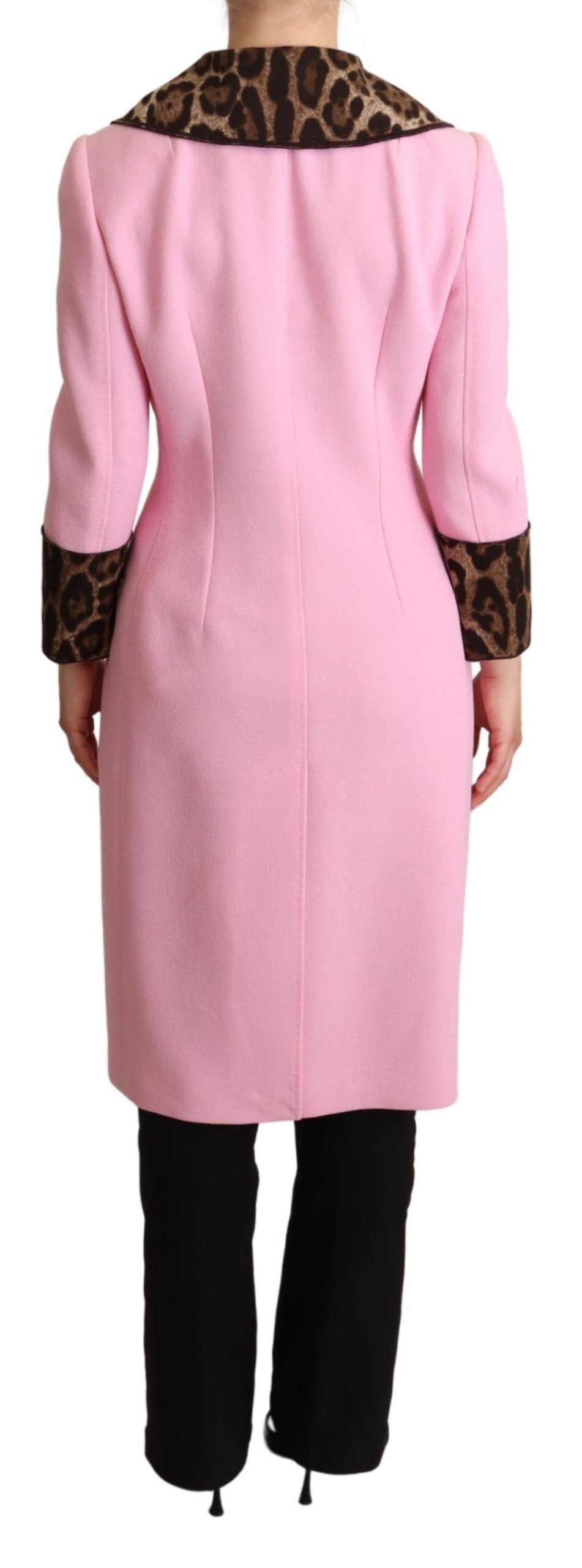 Chic Pink Leopard Trench with Crystal Buttons - ventzia