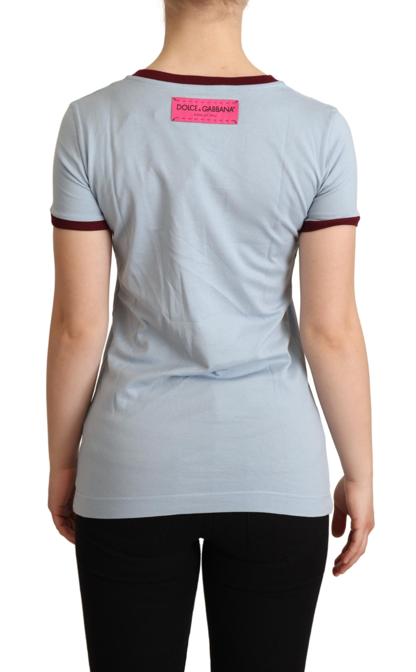 Elegant Blue Crewneck Cotton Tee - ventzia