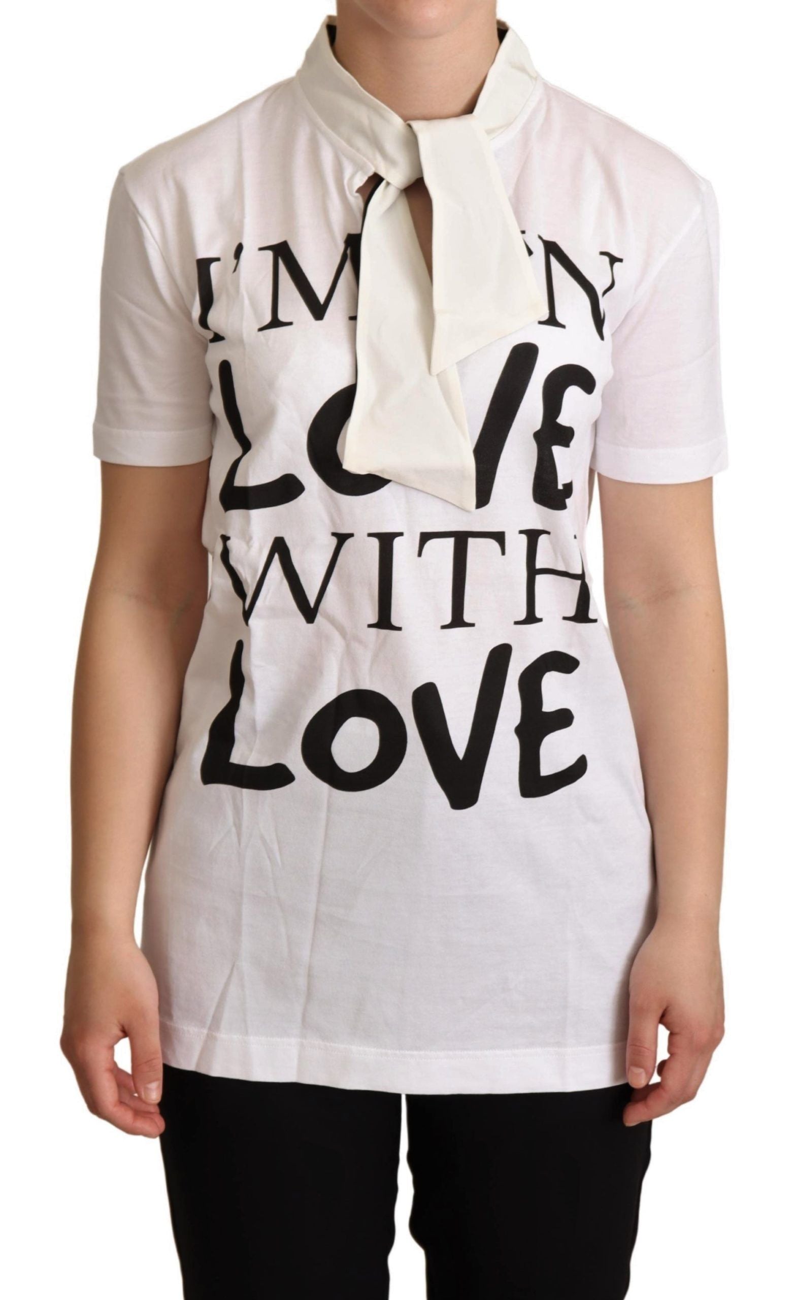 Chic White Love Motif Silk-Blend Tee - ventzia