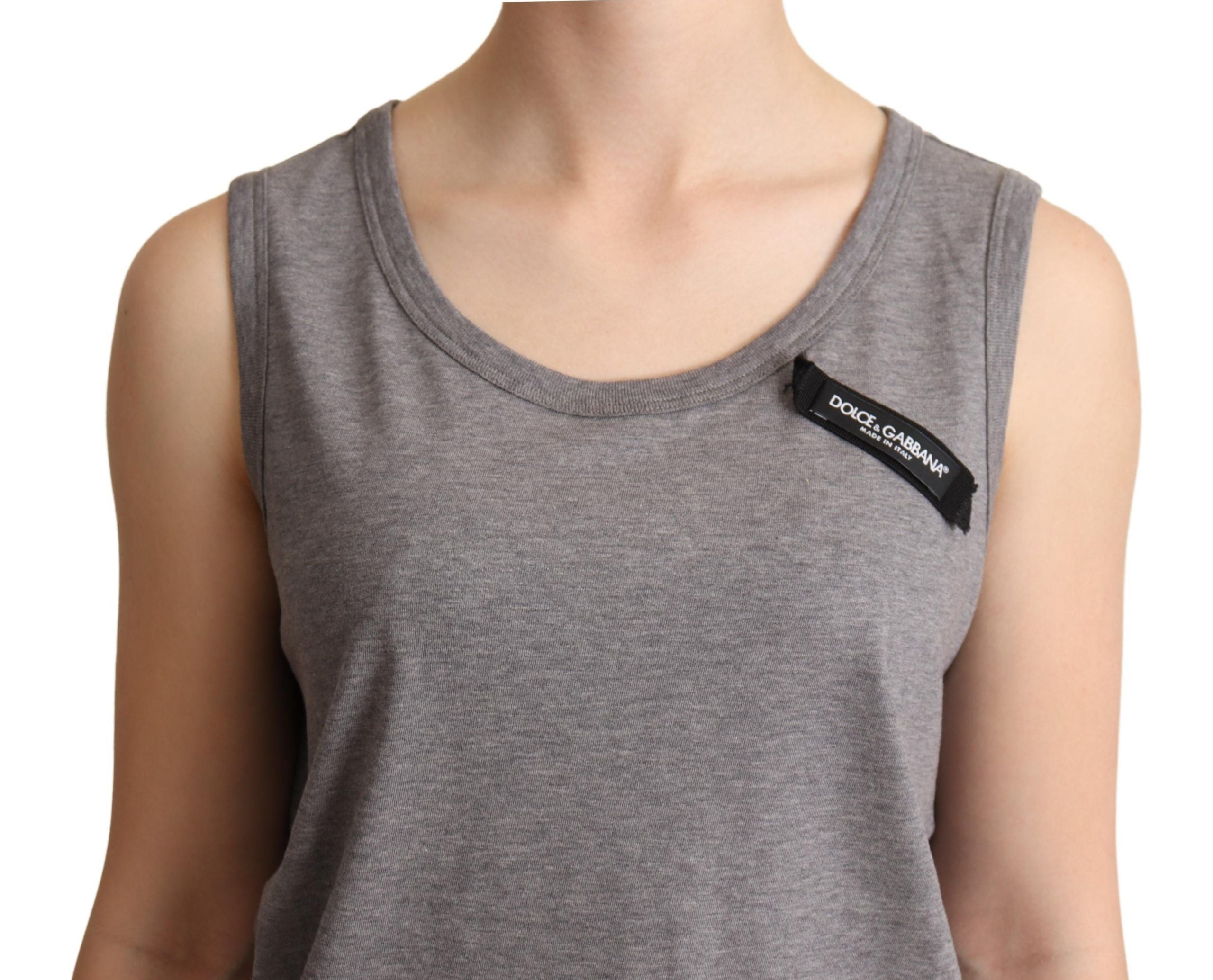 Elegant Gray Cotton Jersey Sleeveless Tank - ventzia