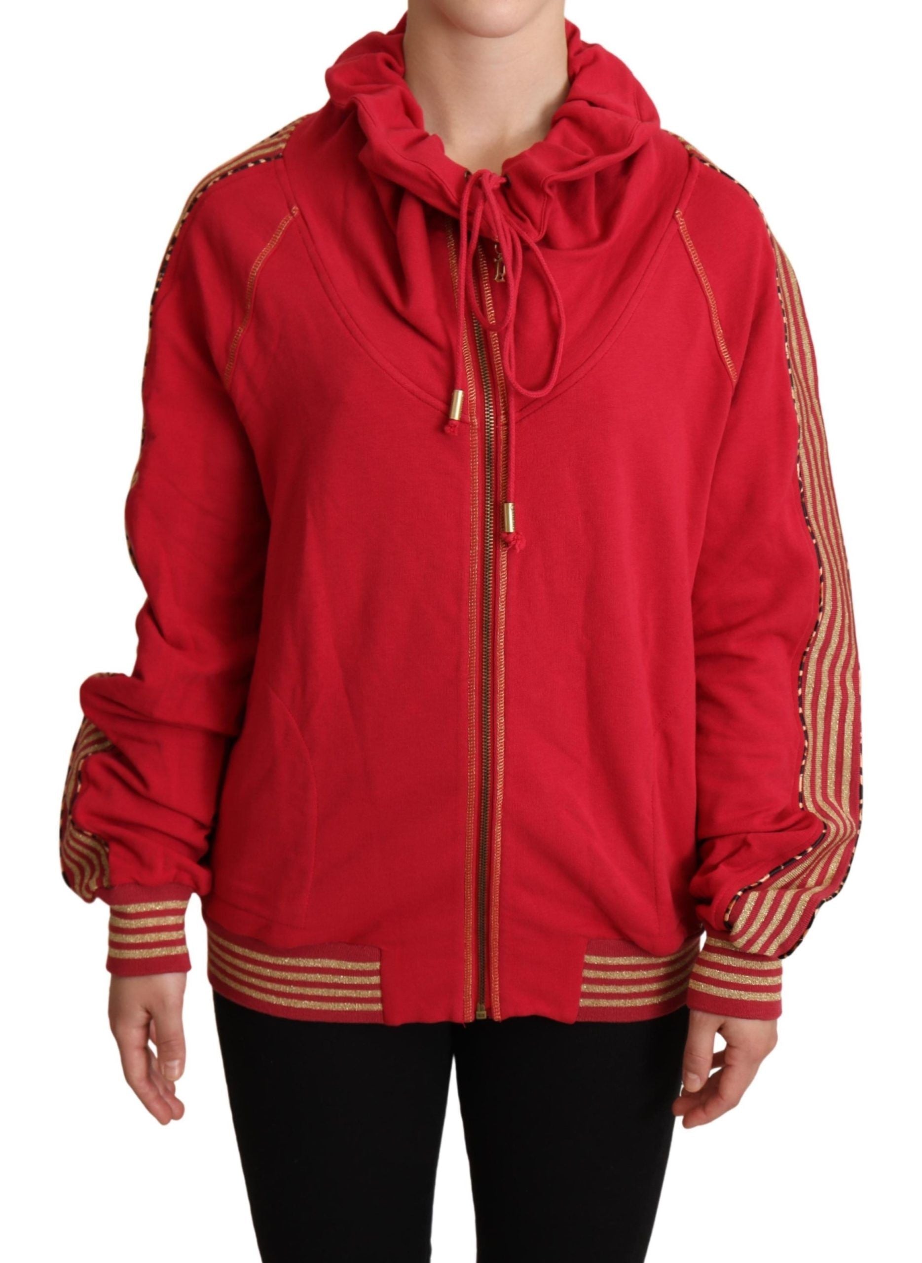 Radiant Red Cotton Full Zip Hooded Jacket - ventzia
