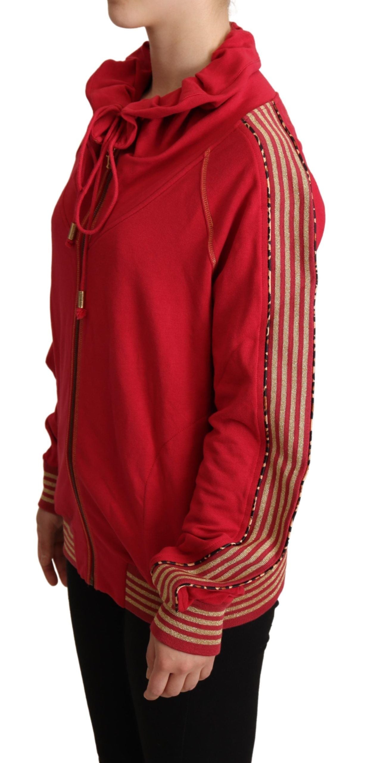 Radiant Red Cotton Full Zip Hooded Jacket - ventzia
