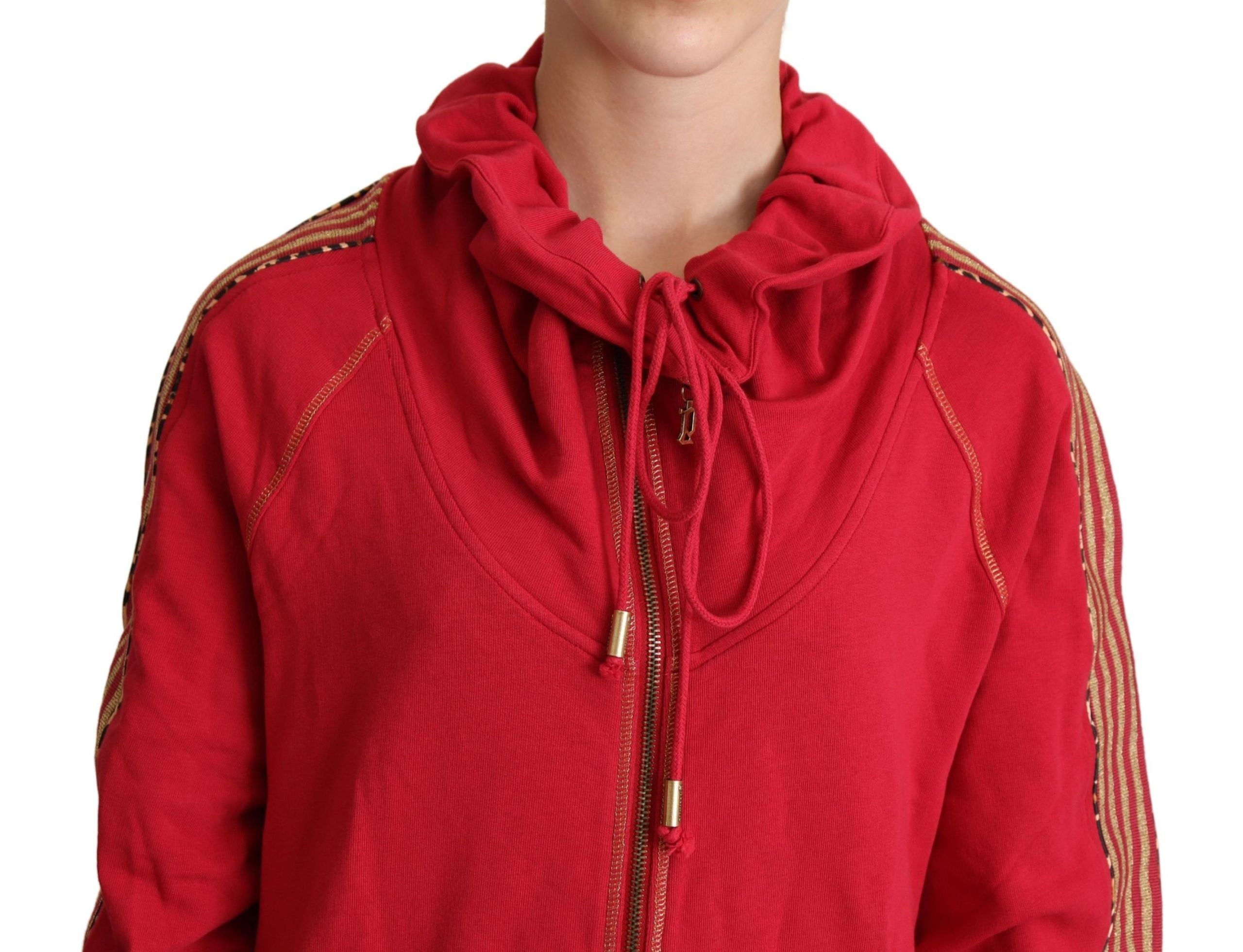 Radiant Red Cotton Full Zip Hooded Jacket - ventzia
