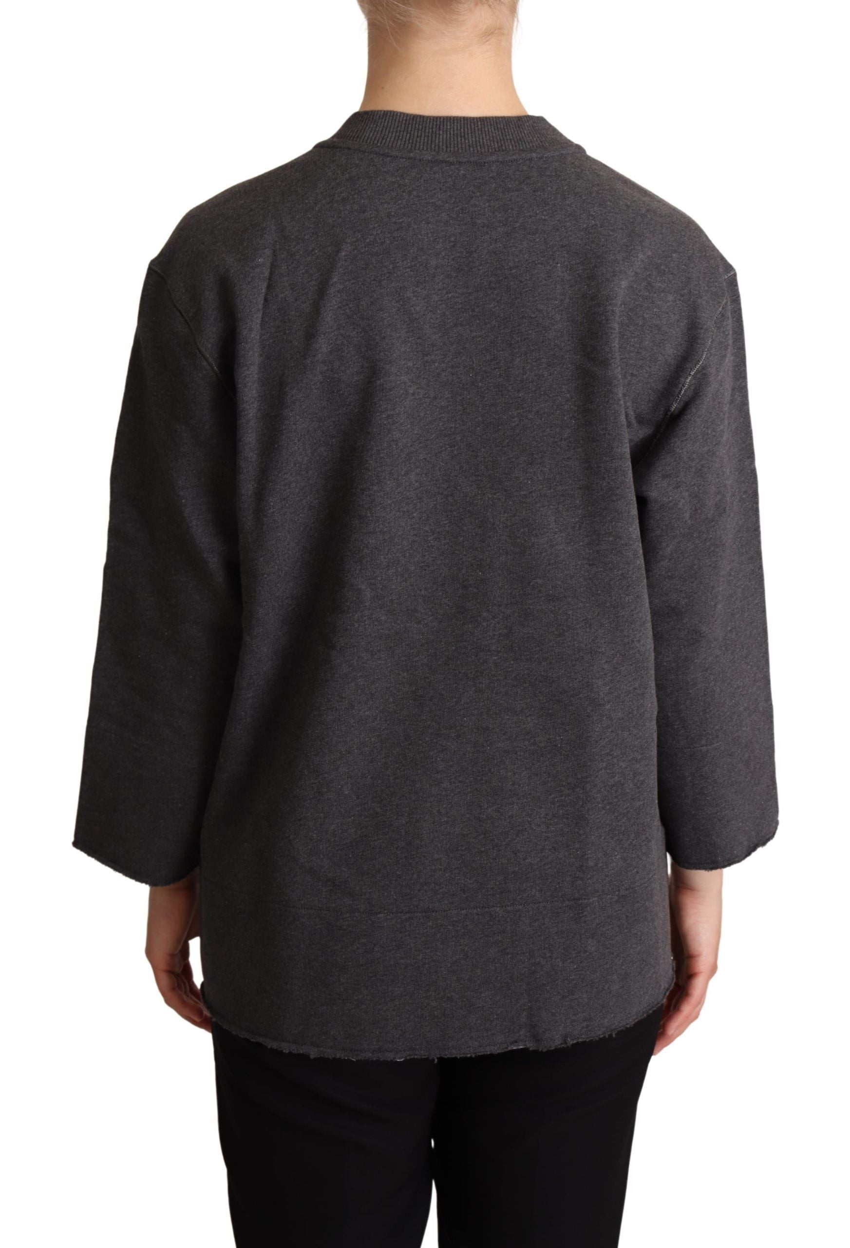 Chic Gray Embroidered Cotton Sweater - ventzia