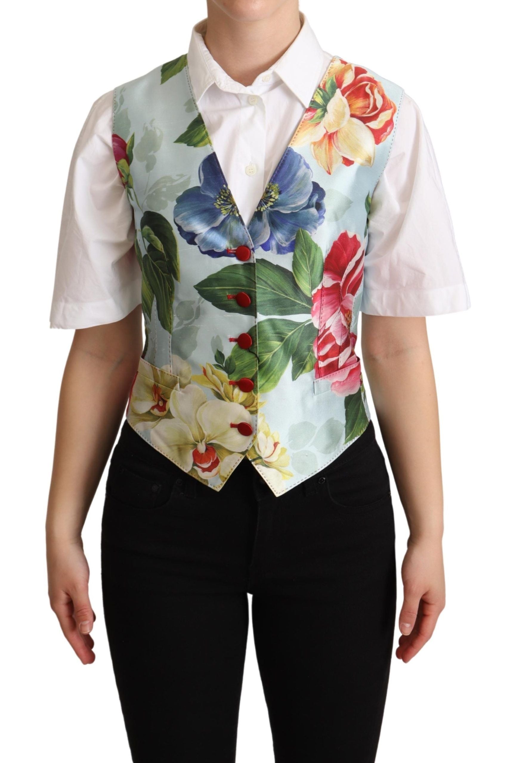 Elegant Floral Print Silk Waistcoat - ventzia