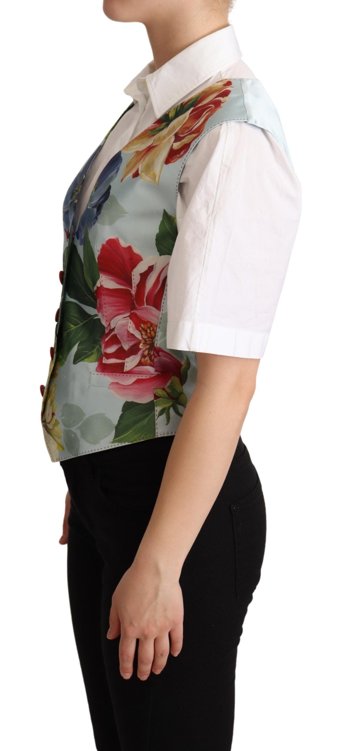 Elegant Floral Print Silk Waistcoat - ventzia