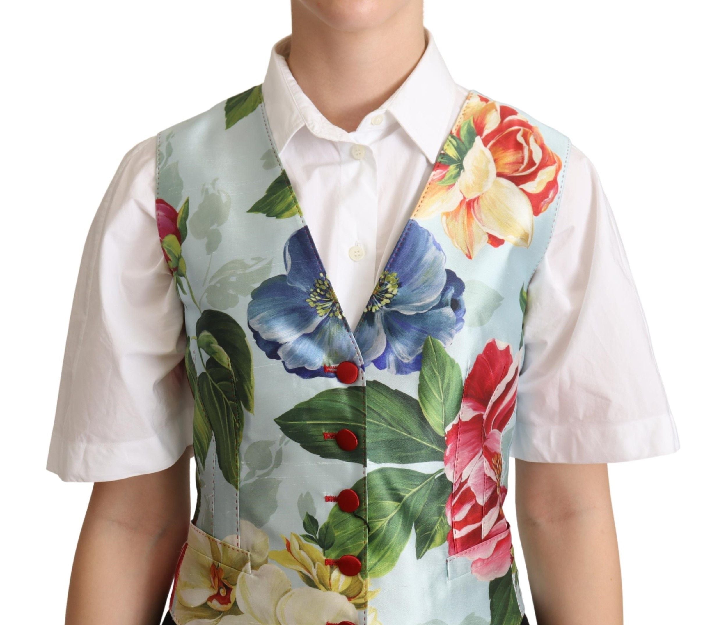 Elegant Floral Print Silk Waistcoat - ventzia