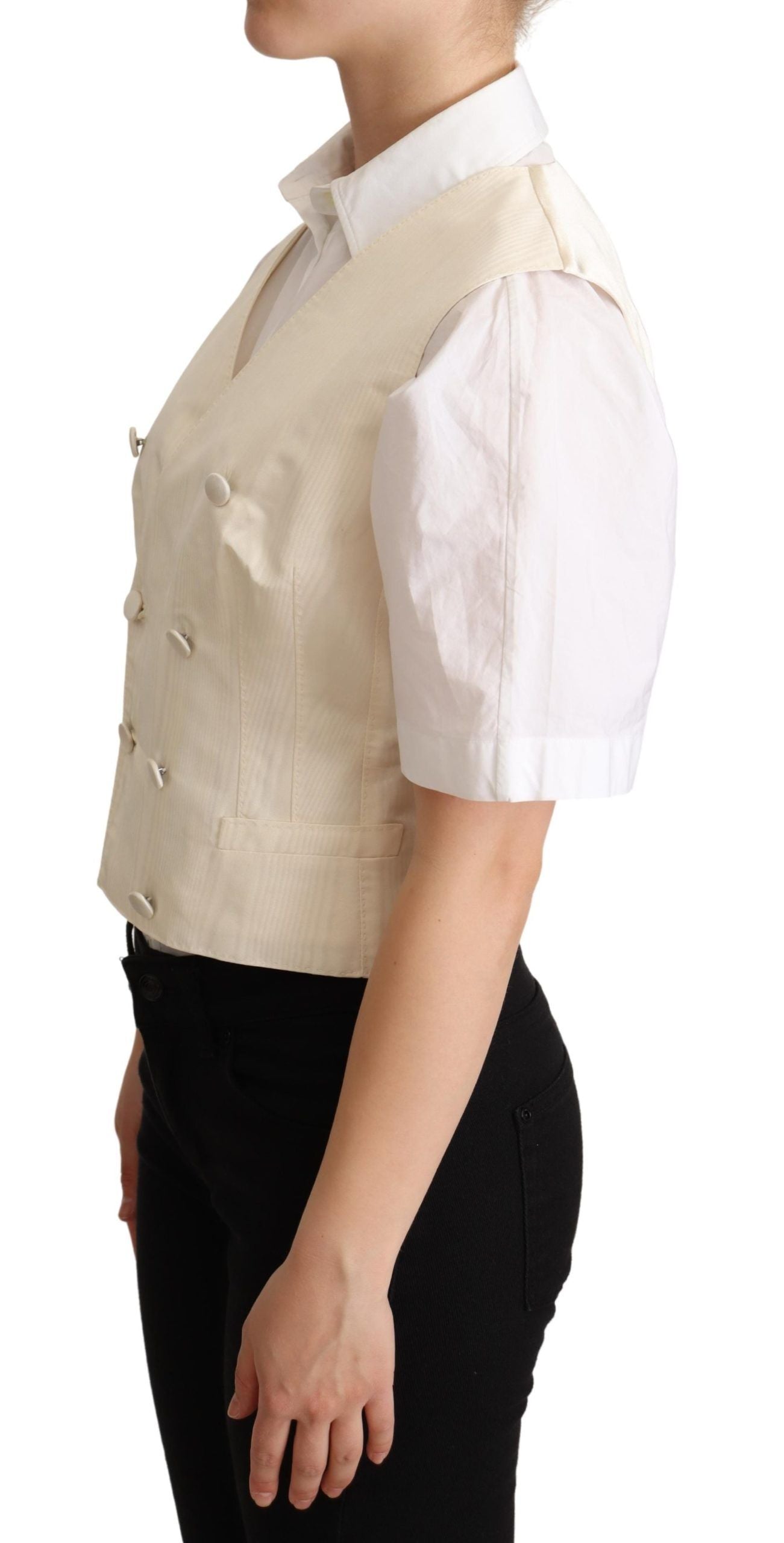 Beige Silk Blend Sleeveless Vest Luxury Waistcoat - ventzia
