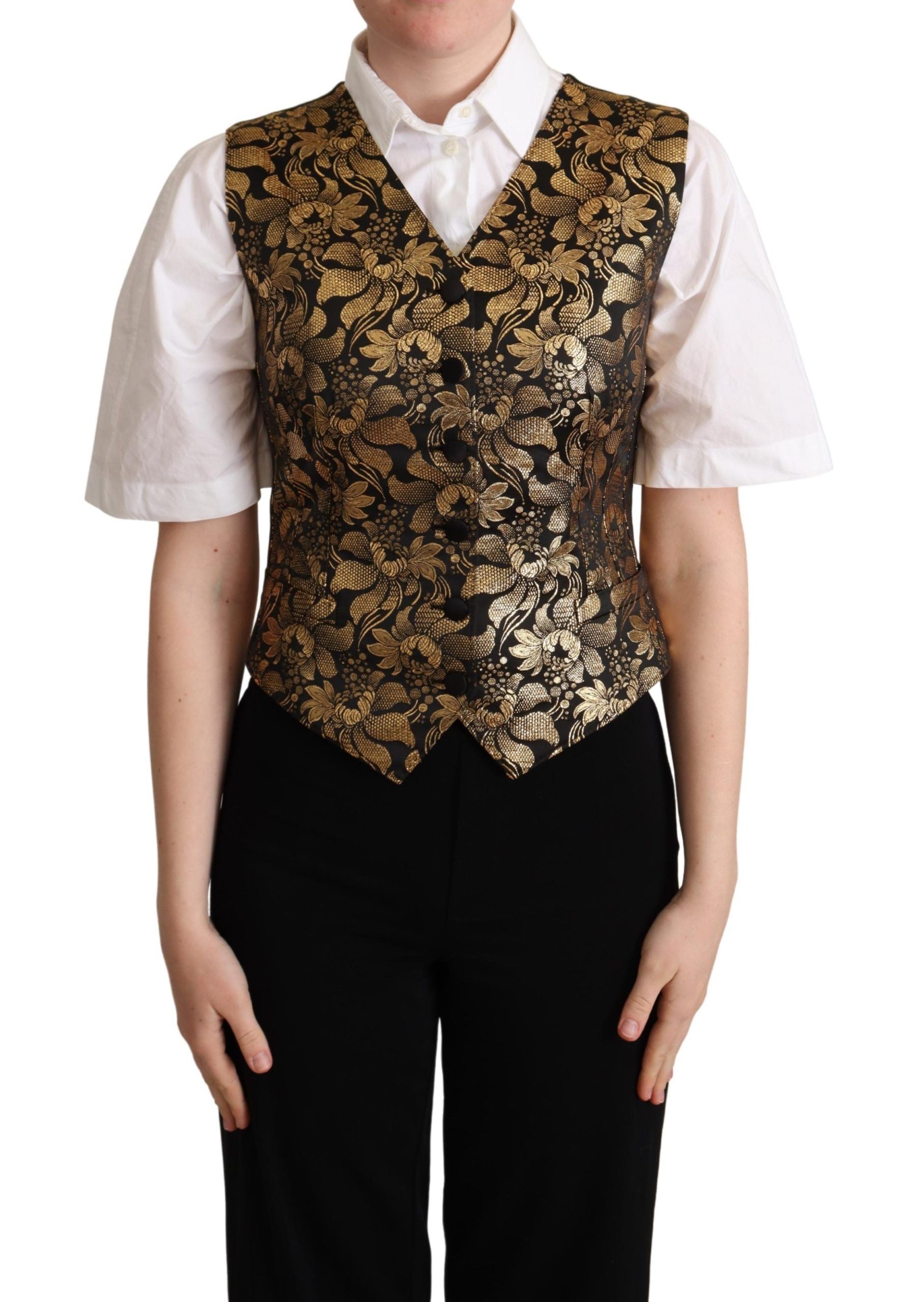 Elegant Black Jacquard Waistcoat - ventzia