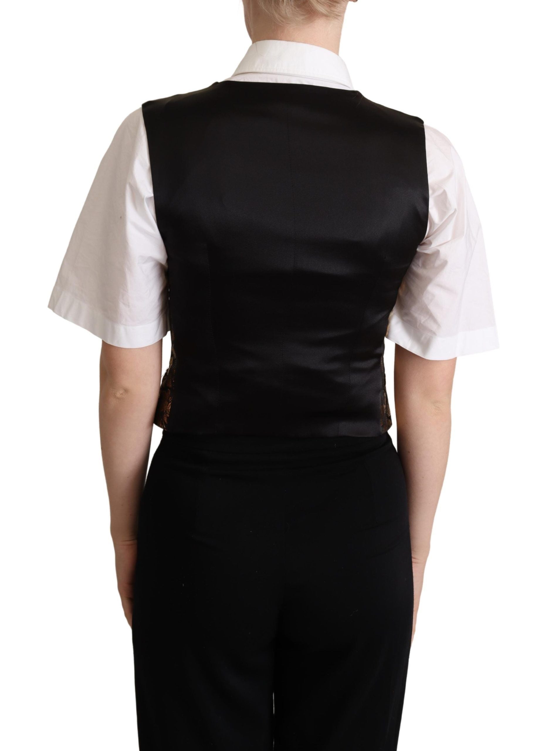 Elegant Black Jacquard Waistcoat - ventzia