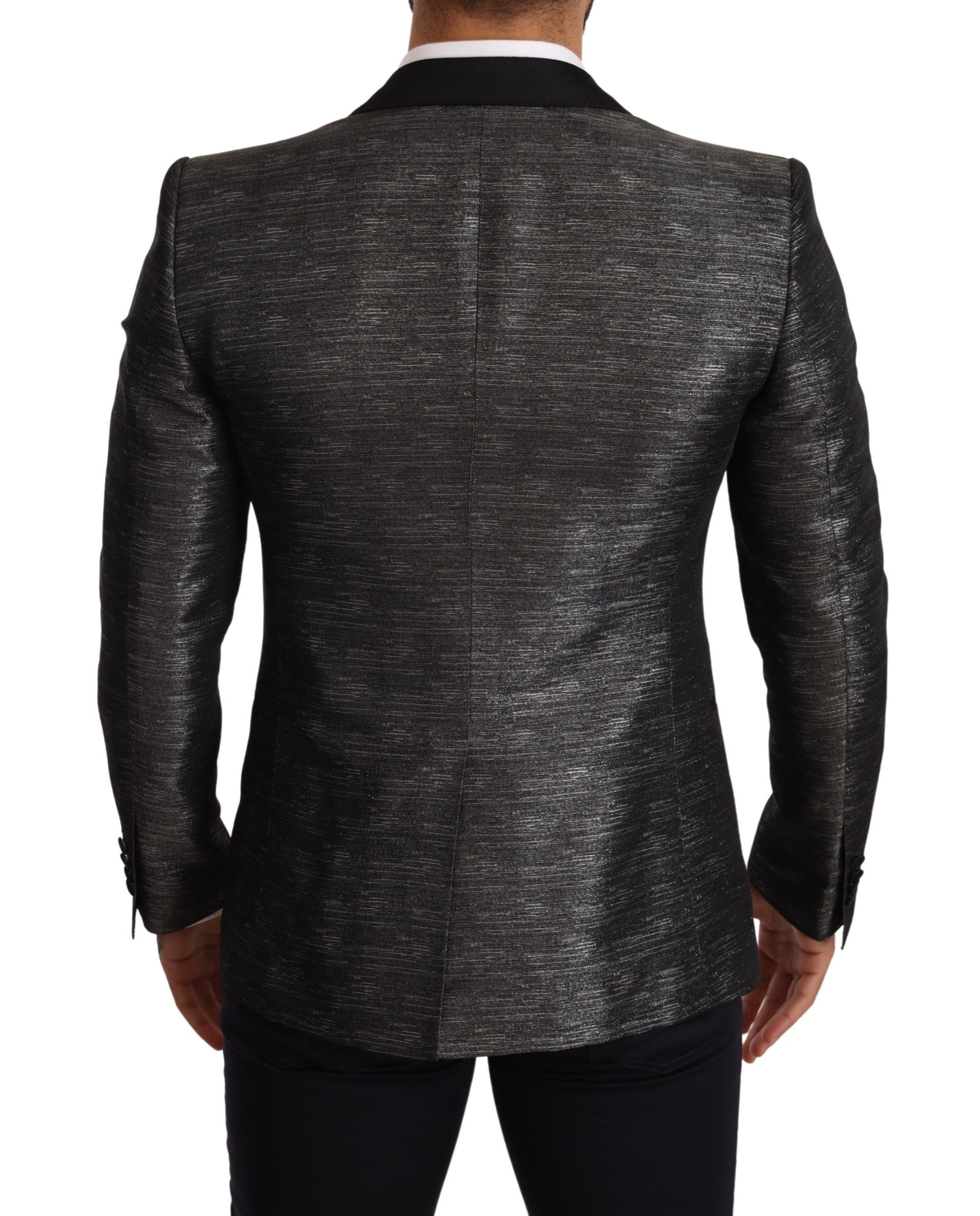 Metallic Gray Jacquard Slim Fit Blazer - ventzia