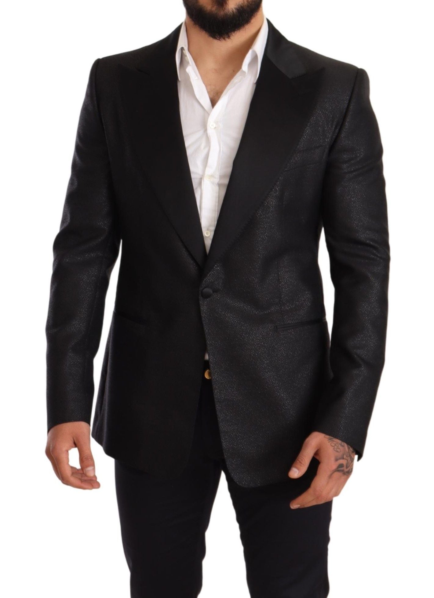 Elegant Black Metallic Slim Fit Blazer Jacket - ventzia
