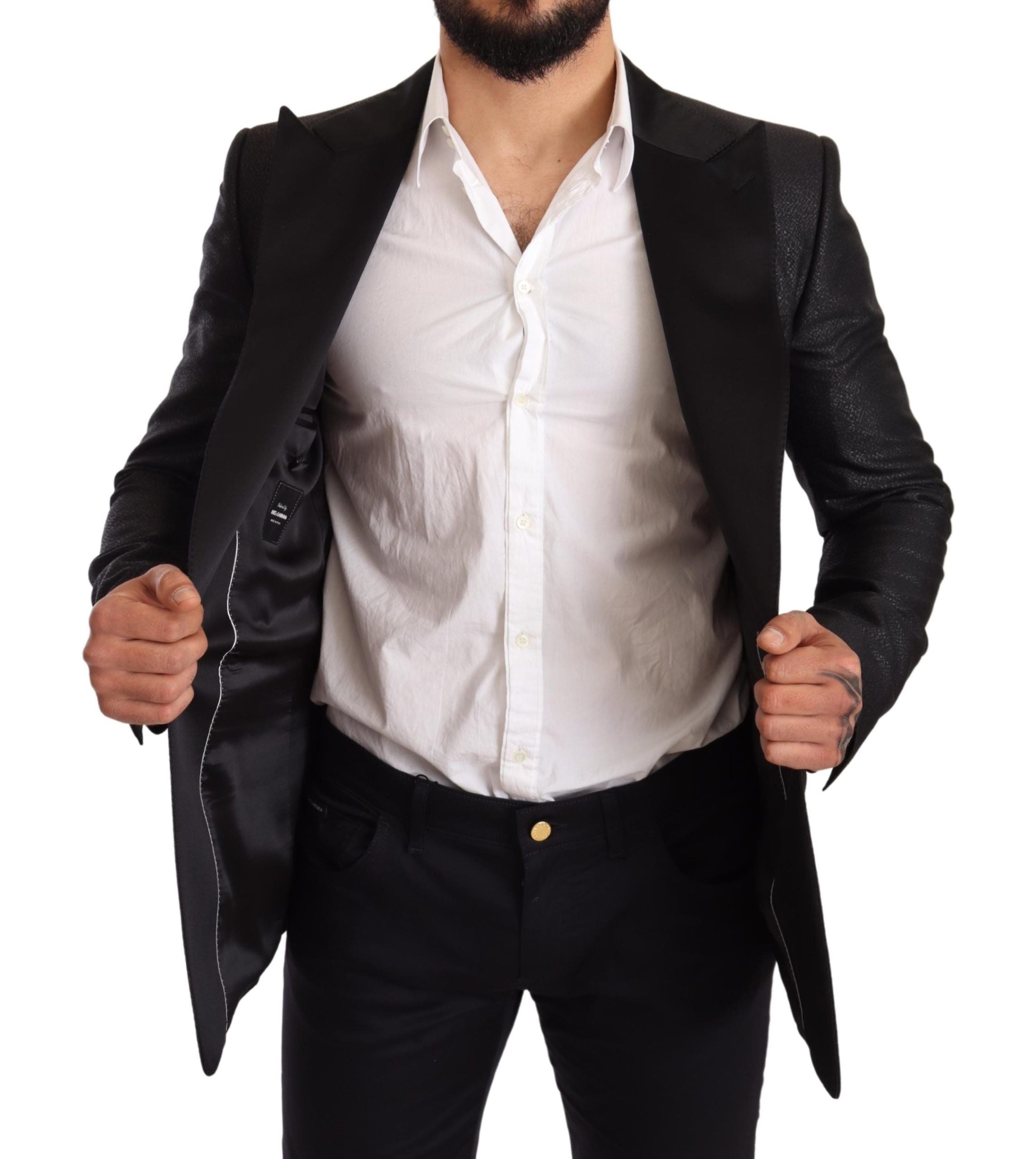 Elegant Black Metallic Slim Fit Blazer Jacket - ventzia