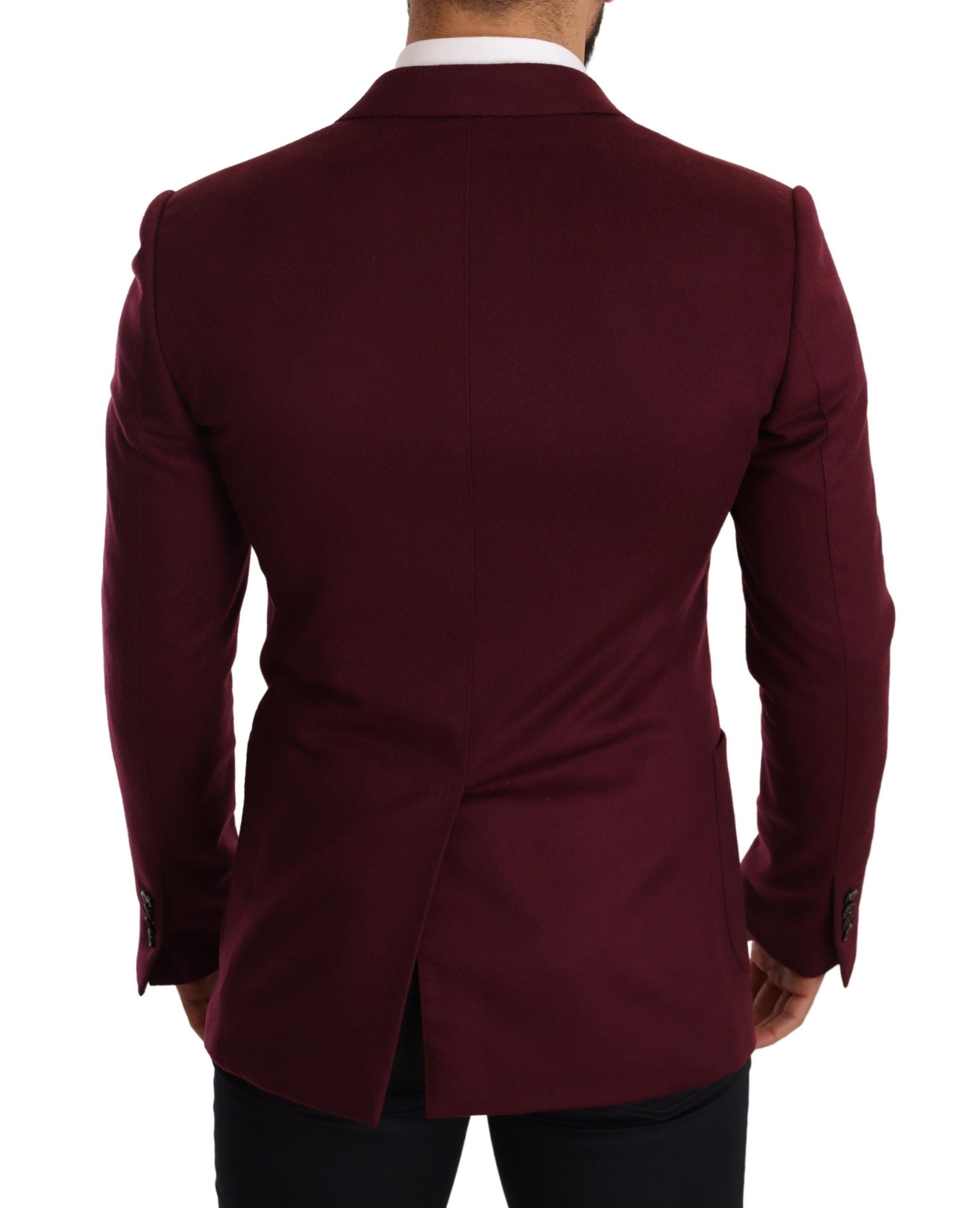 Elegant Maroon Bordeaux Cashmere Blazer - ventzia