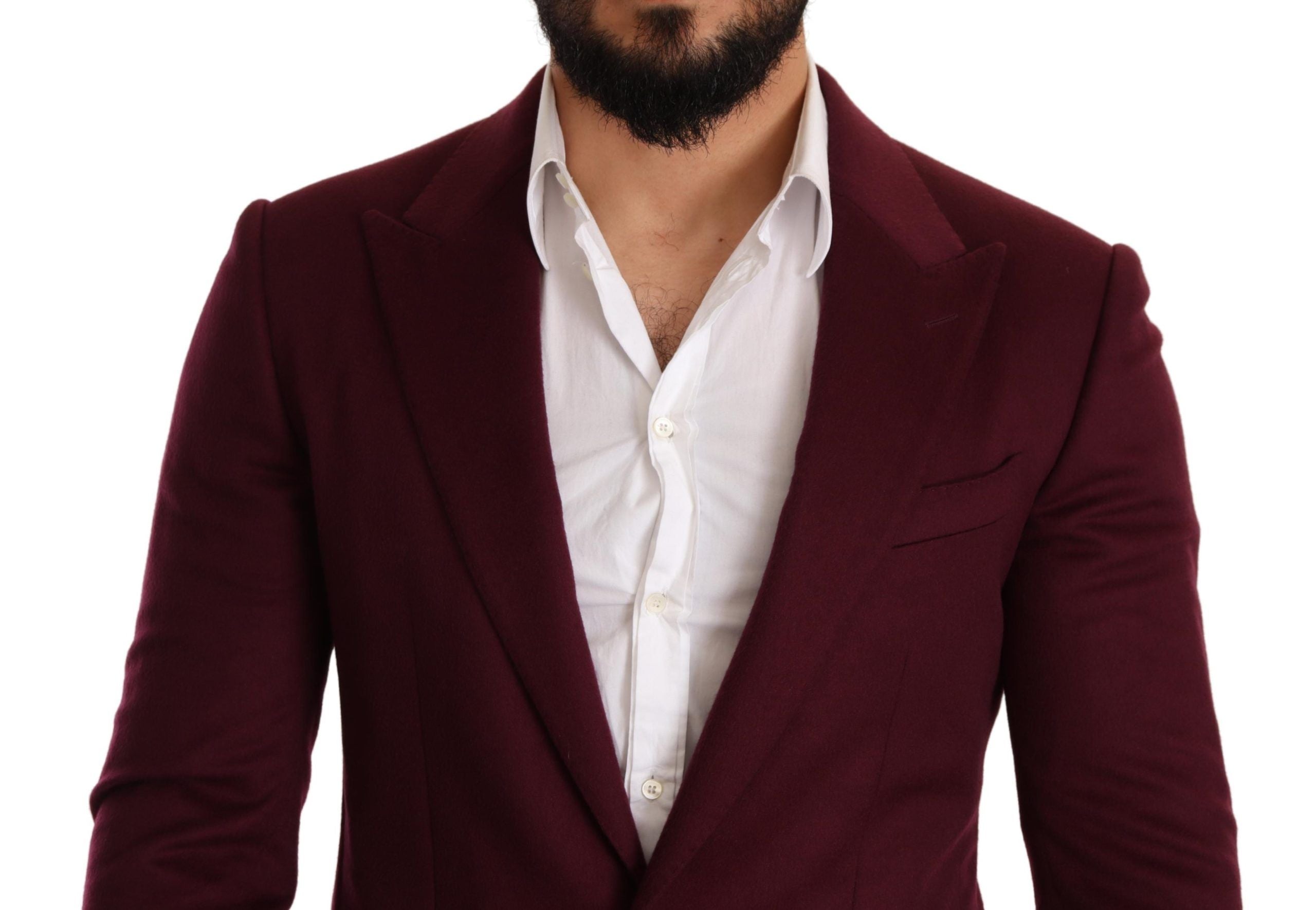 Elegant Maroon Bordeaux Cashmere Blazer - ventzia