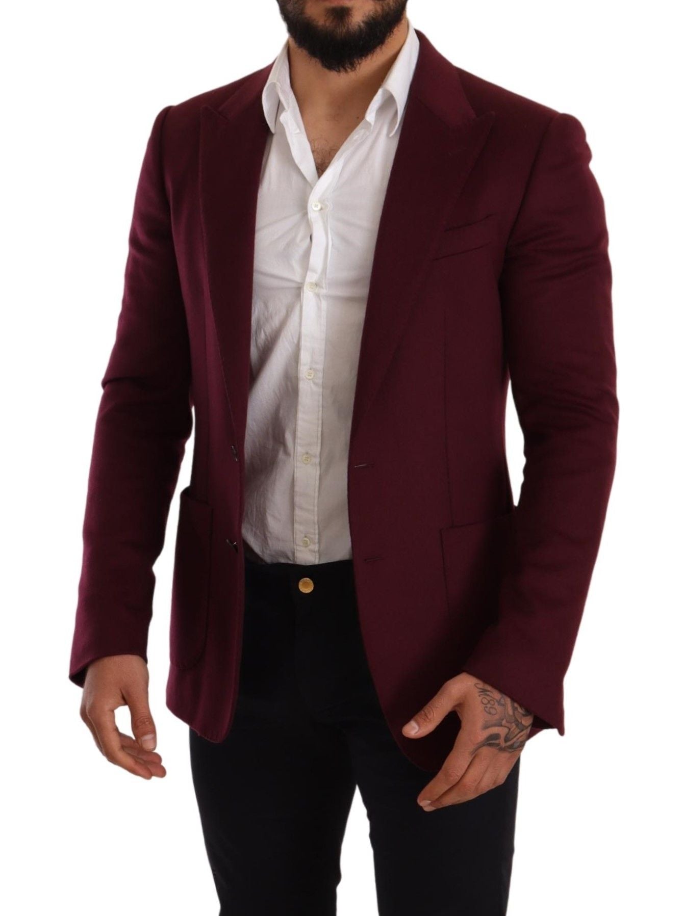 Elegant Maroon Bordeaux Cashmere Blazer - ventzia