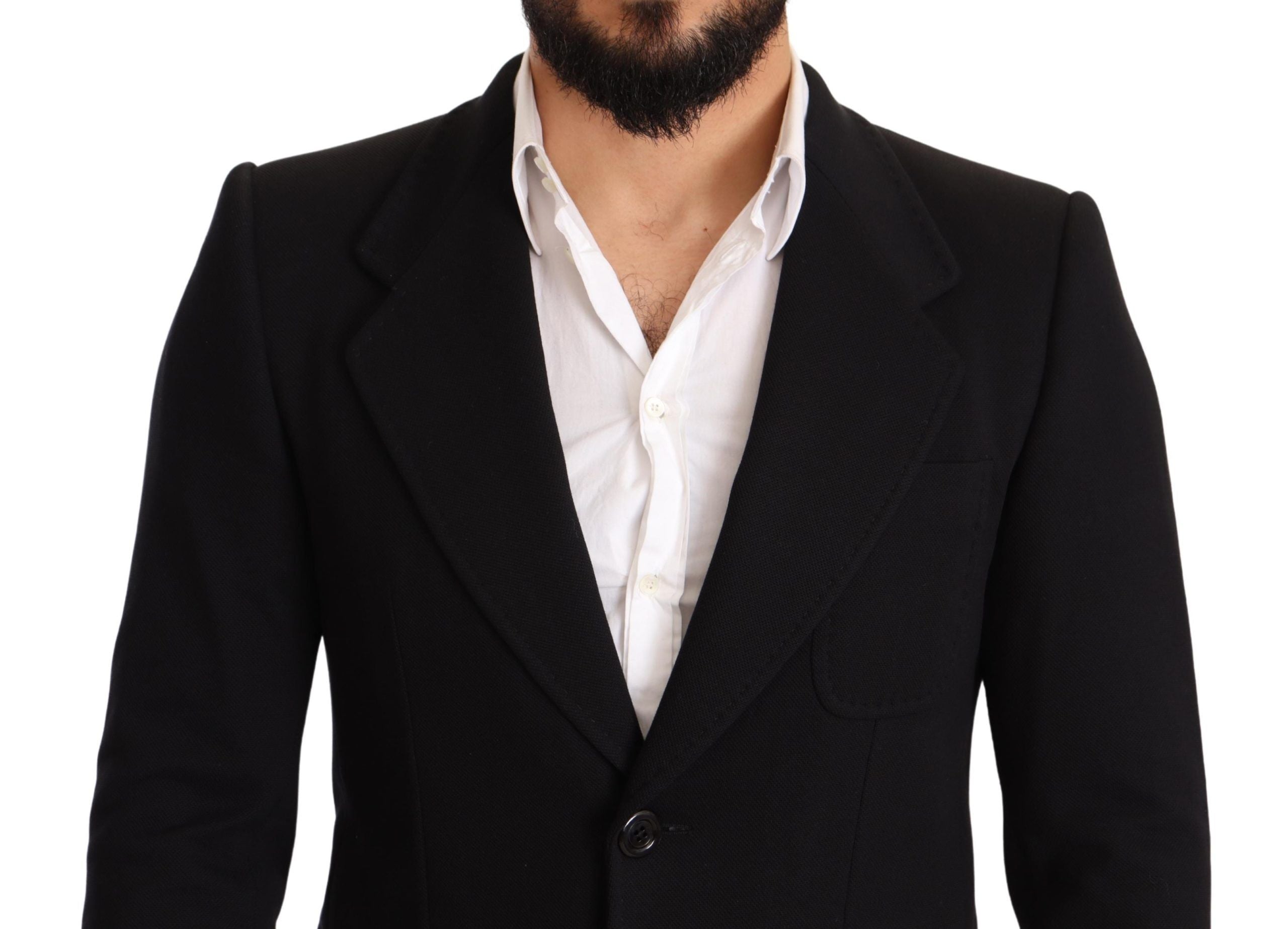 Elegant Slim Fit Black Cotton Blazer - ventzia