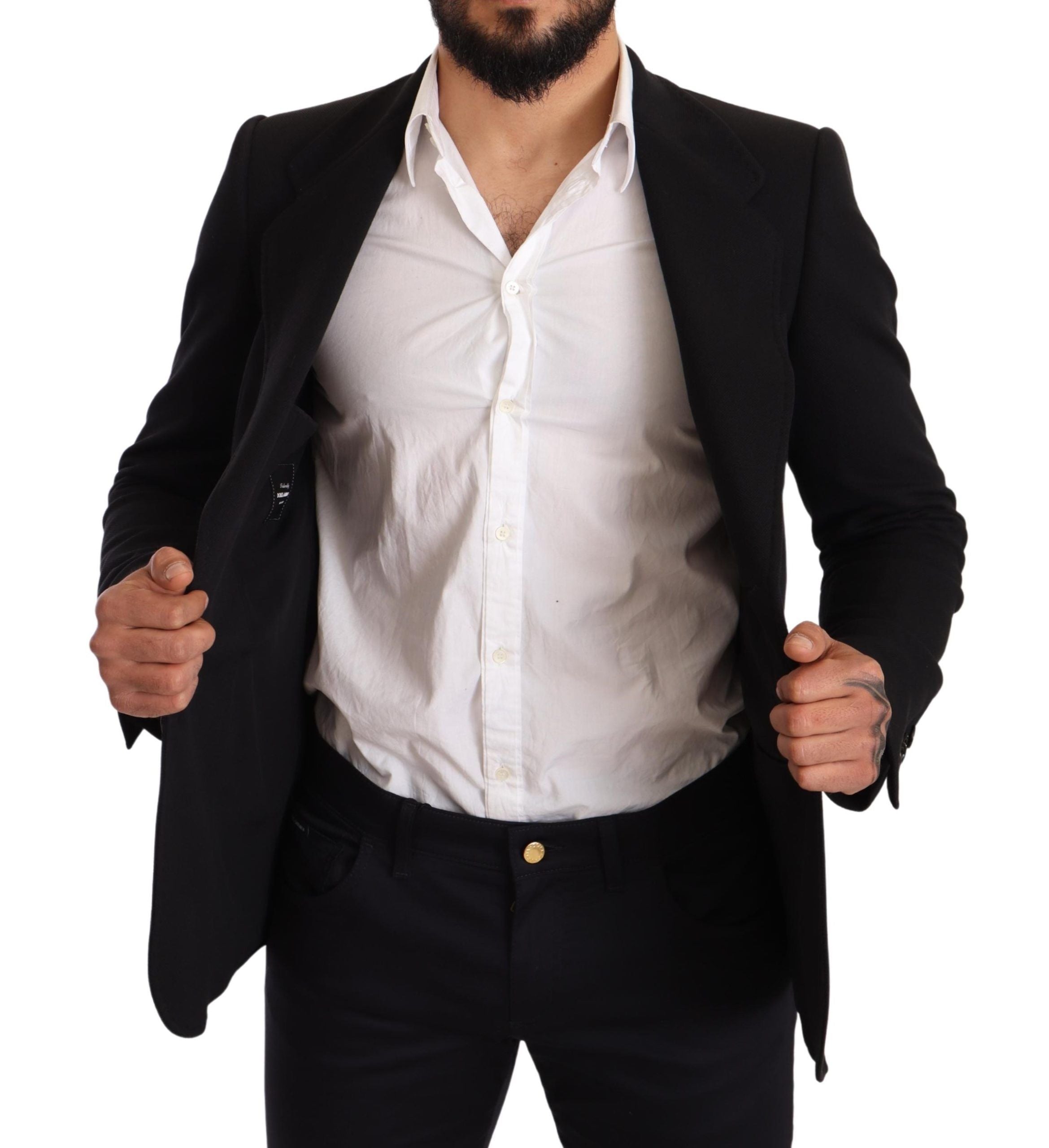 Elegant Slim Fit Black Cotton Blazer - ventzia