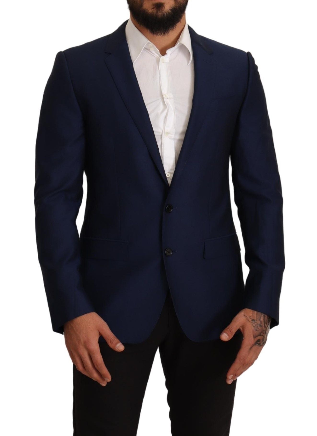 Navy Blue Virgin Wool Martini Blazer - ventzia