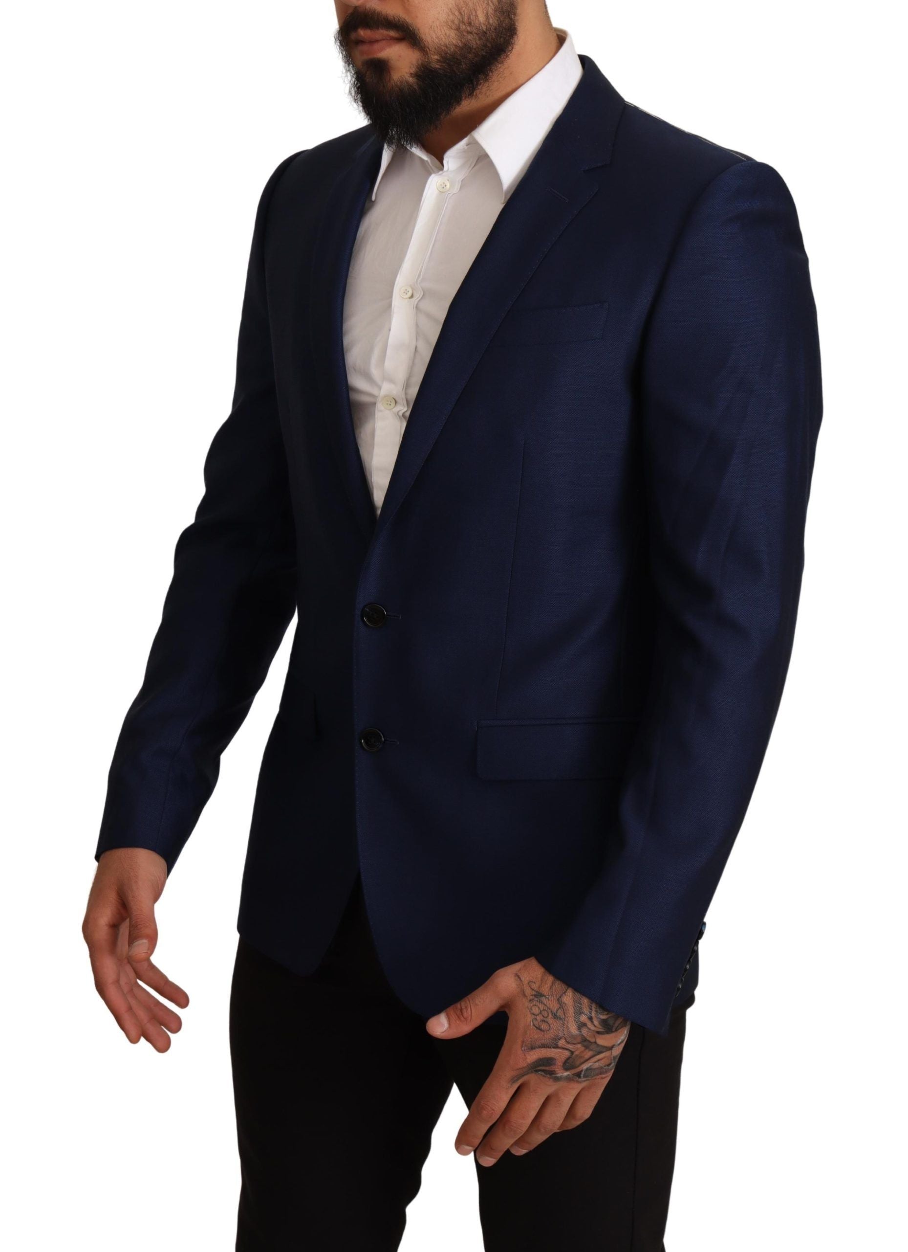 Navy Blue Virgin Wool Martini Blazer - ventzia