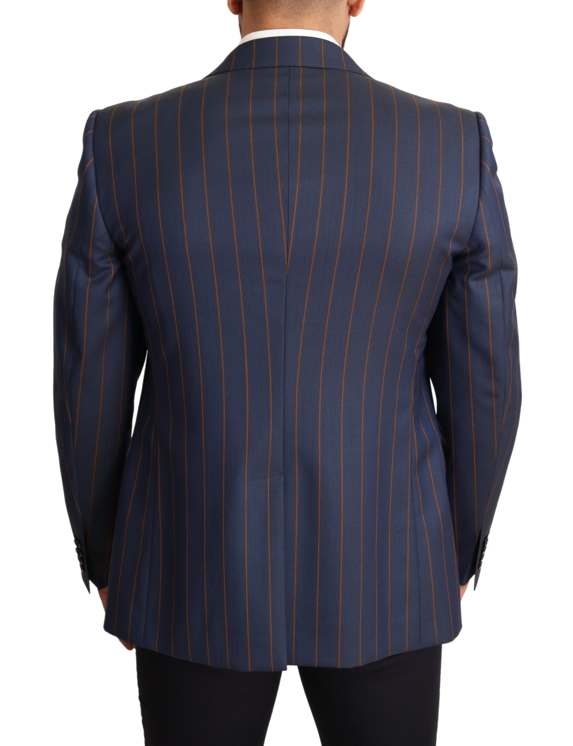 Elegant Slim Fit Blue Striped Wool Blazer - ventzia