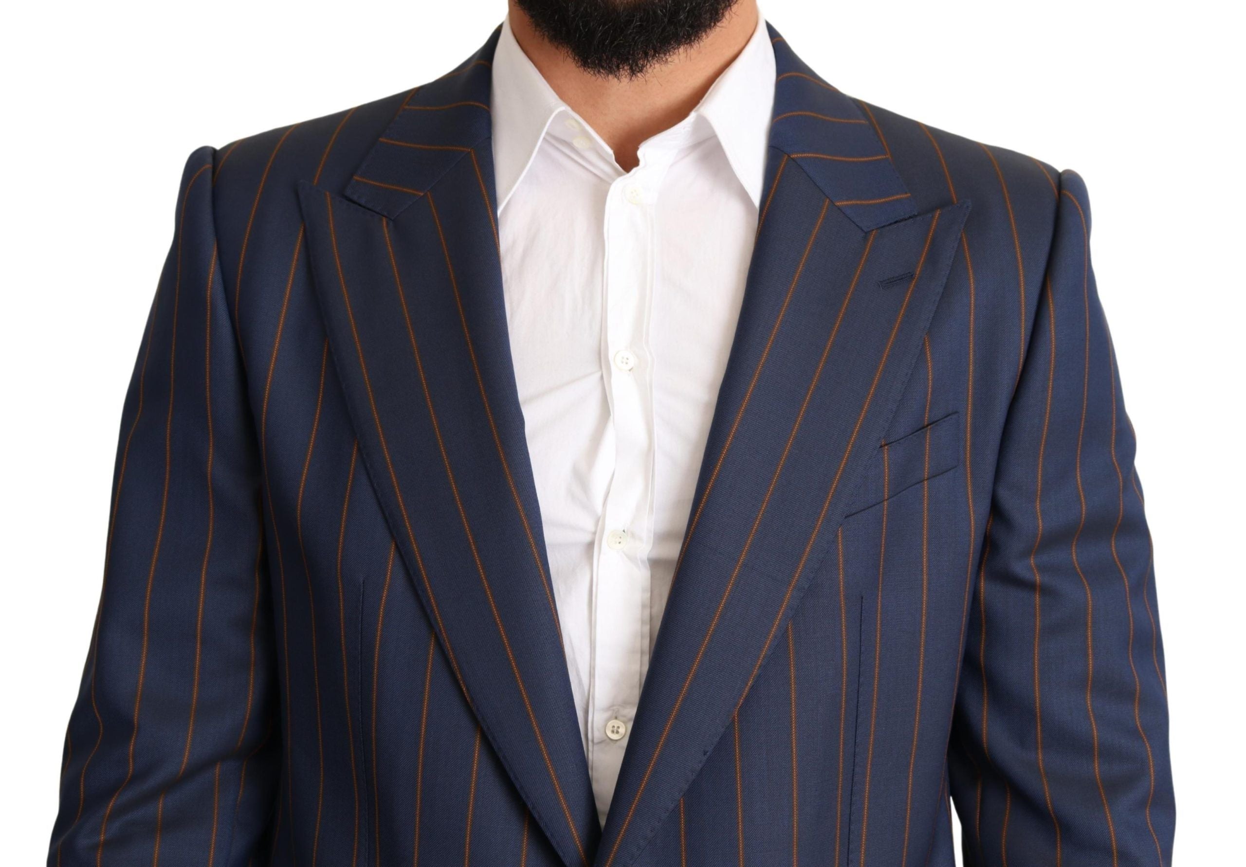 Elegant Slim Fit Blue Striped Wool Blazer - ventzia
