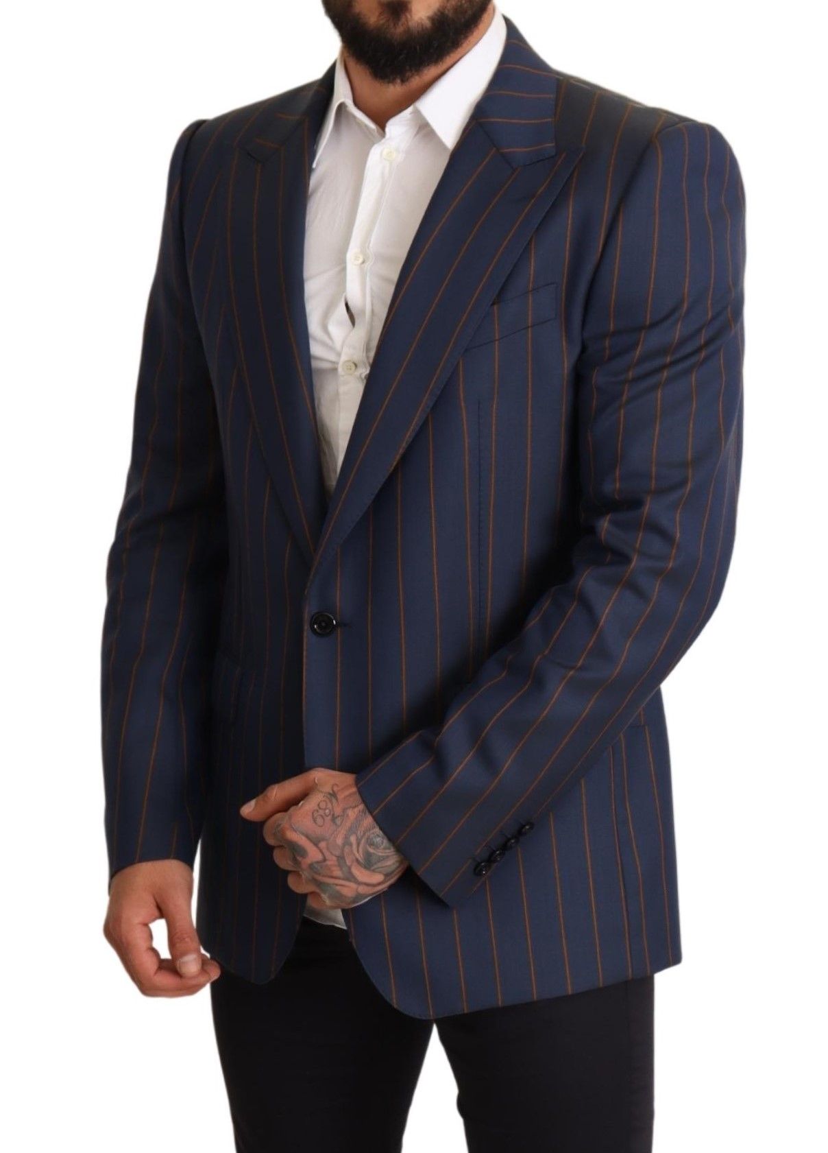 Elegant Slim Fit Blue Striped Wool Blazer - ventzia