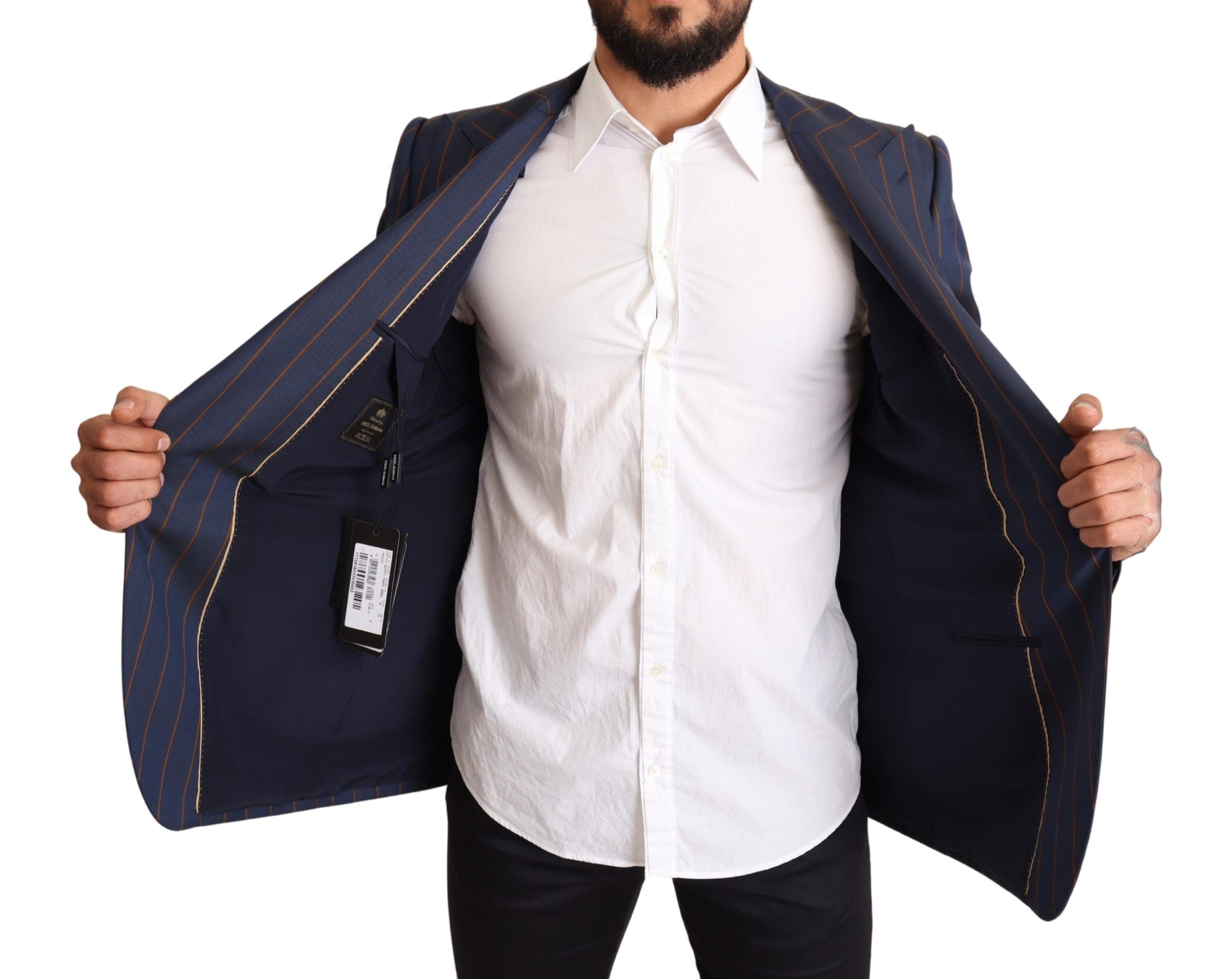 Elegant Slim Fit Blue Striped Wool Blazer - ventzia