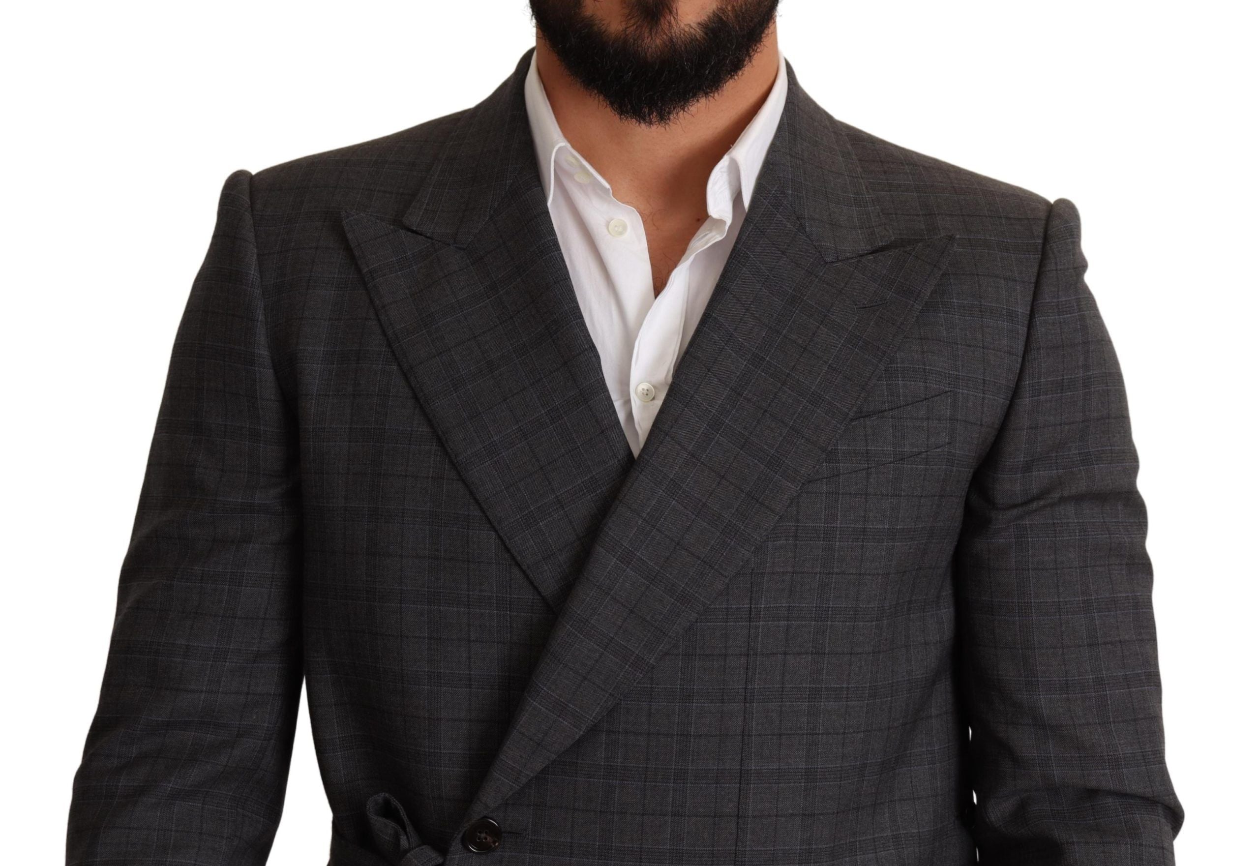 Chic Gray Check Martini Slim Fit Double-Breasted Blazer - ventzia