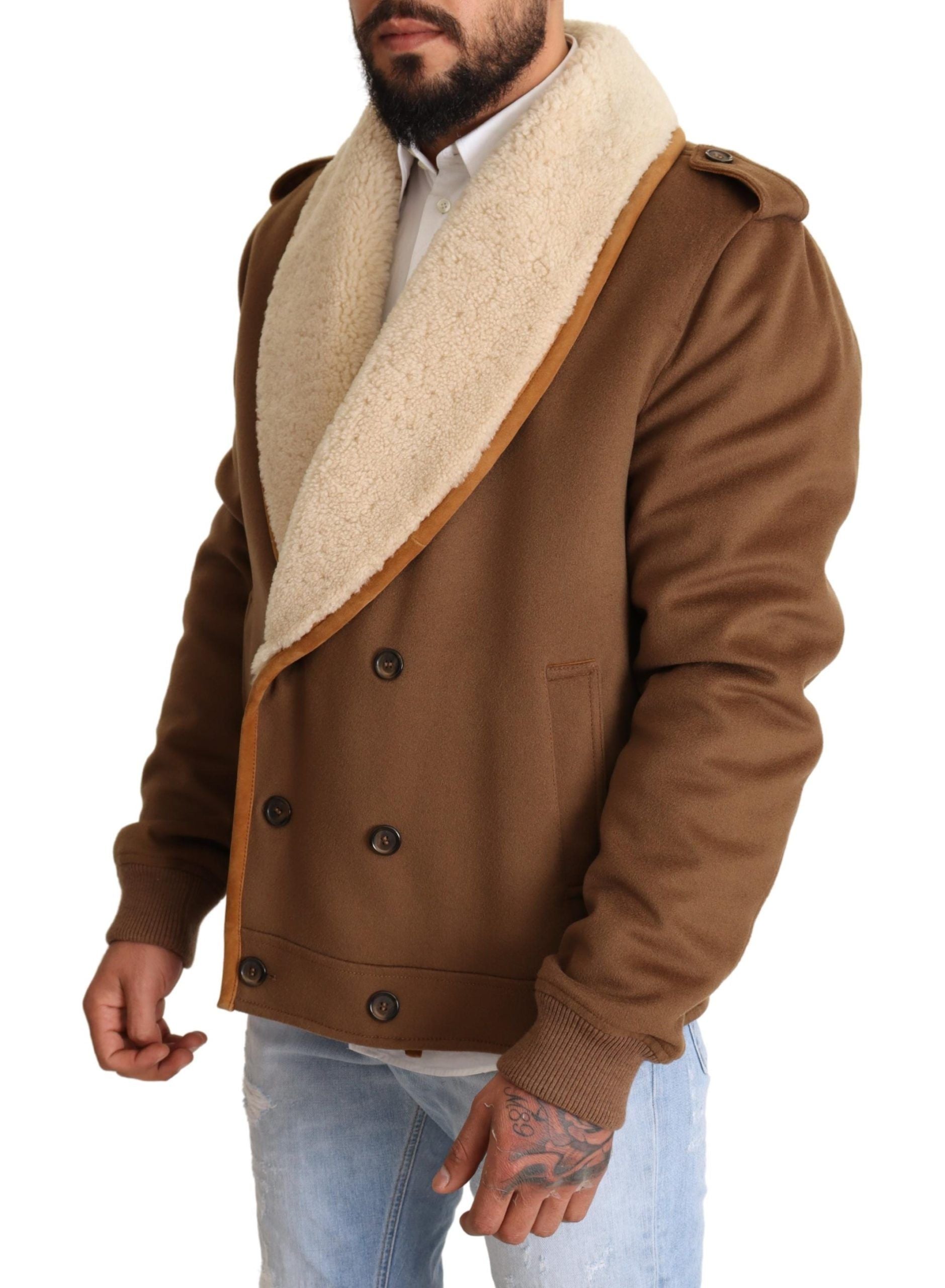 Elegant Double Breasted Shearling Jacket - ventzia