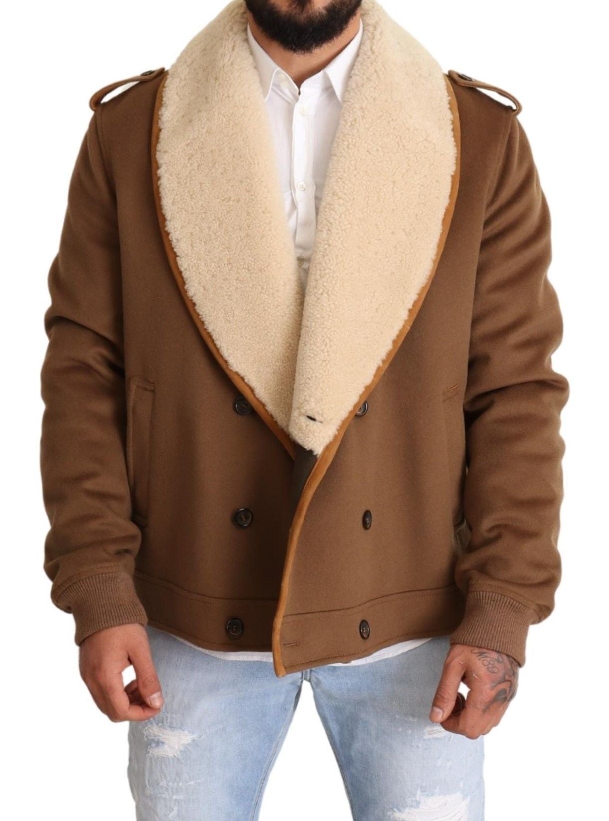 Elegant Double Breasted Shearling Jacket - ventzia