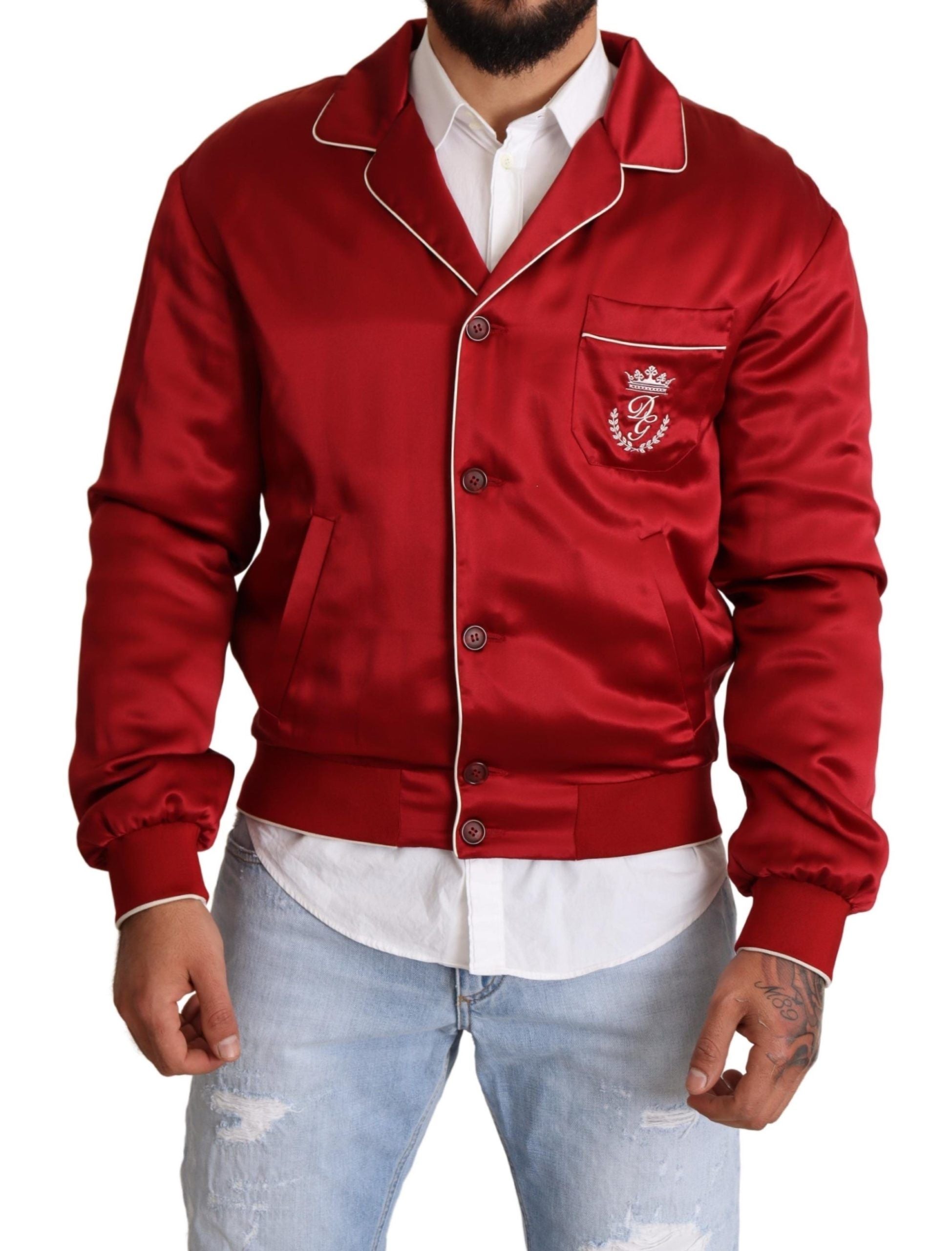 Sumptuous Silk Red Bomber Jacket - ventzia