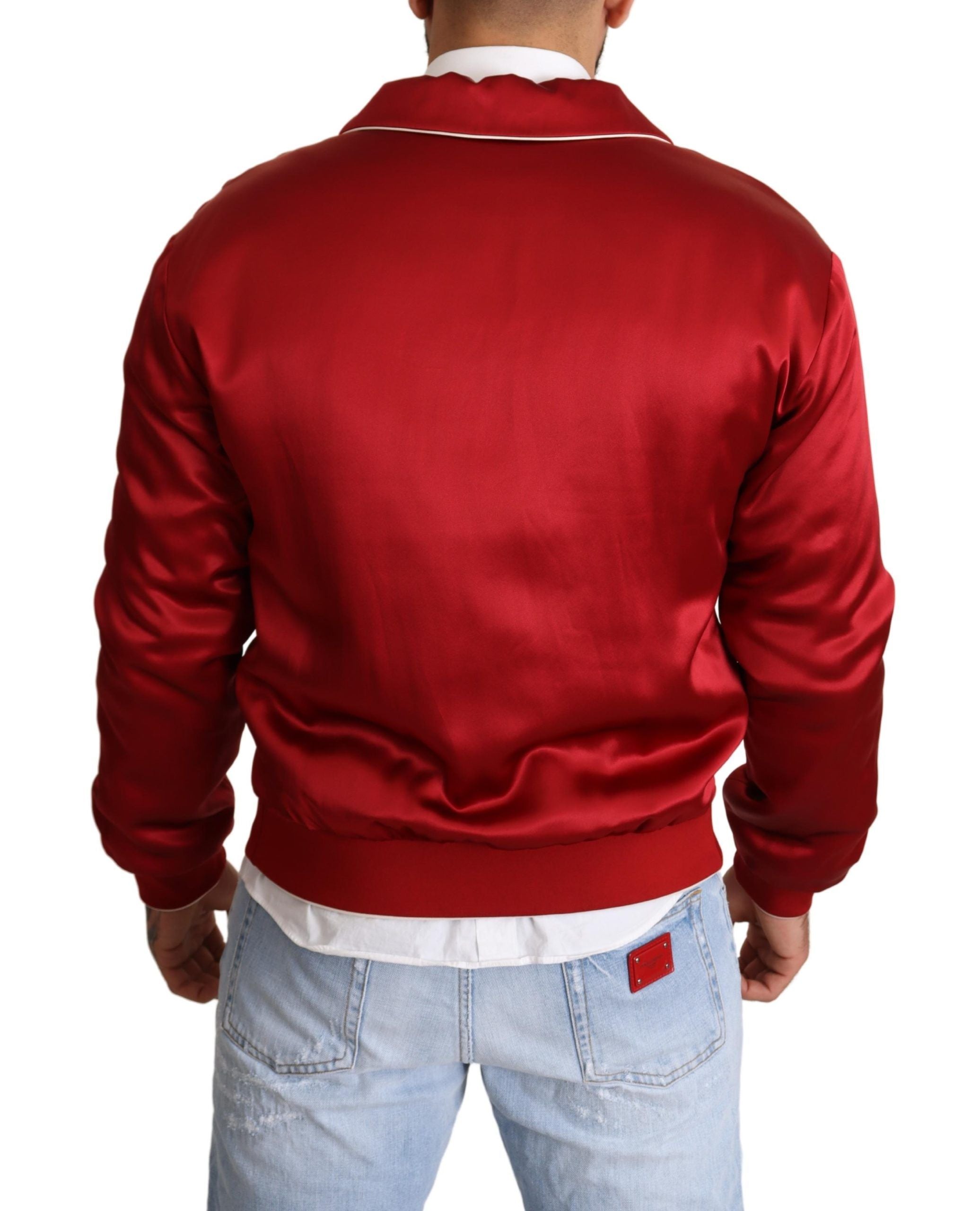 Sumptuous Silk Red Bomber Jacket - ventzia