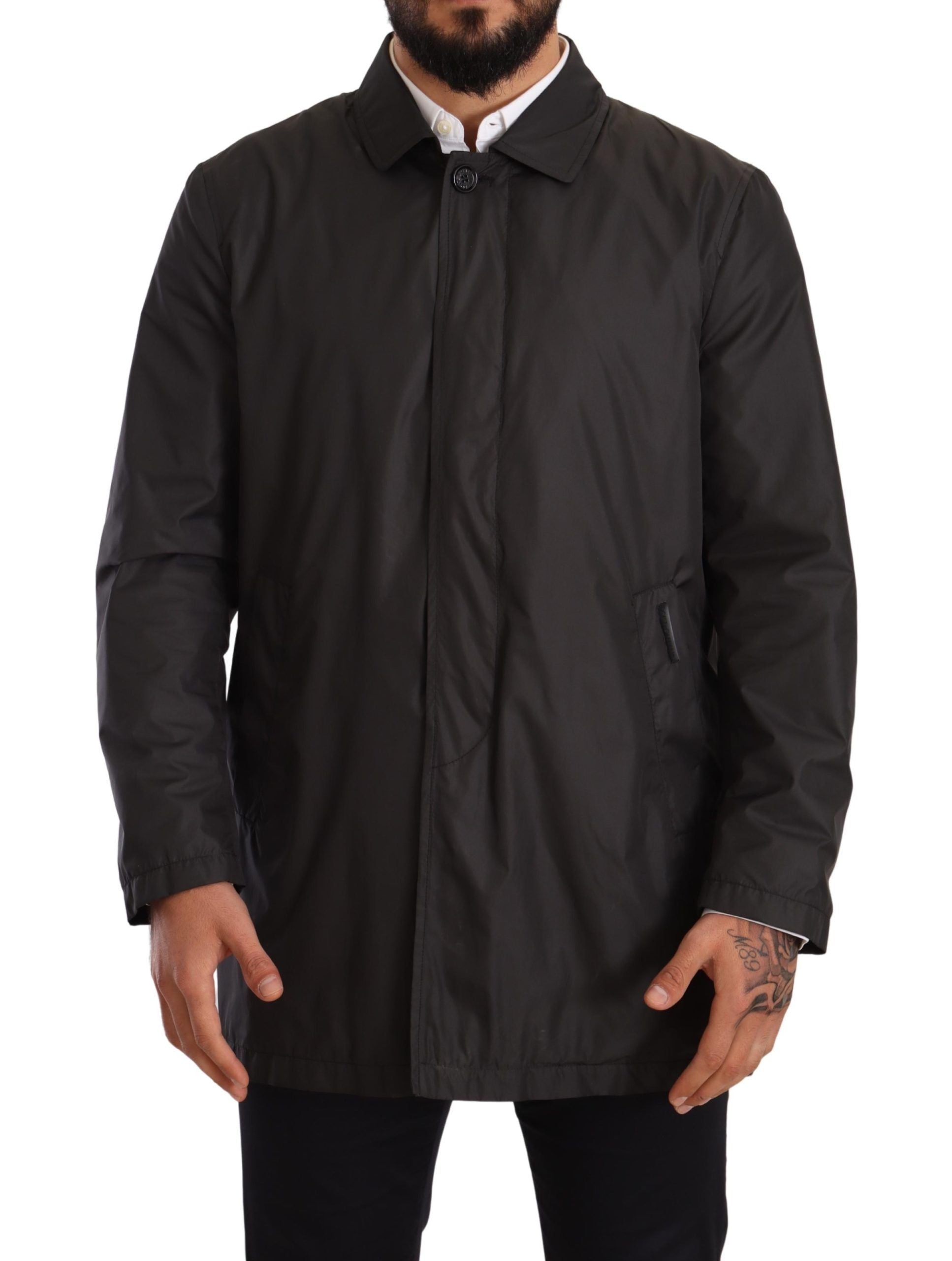 Elegant Black Trench Coat for Sophisticated Men - ventzia