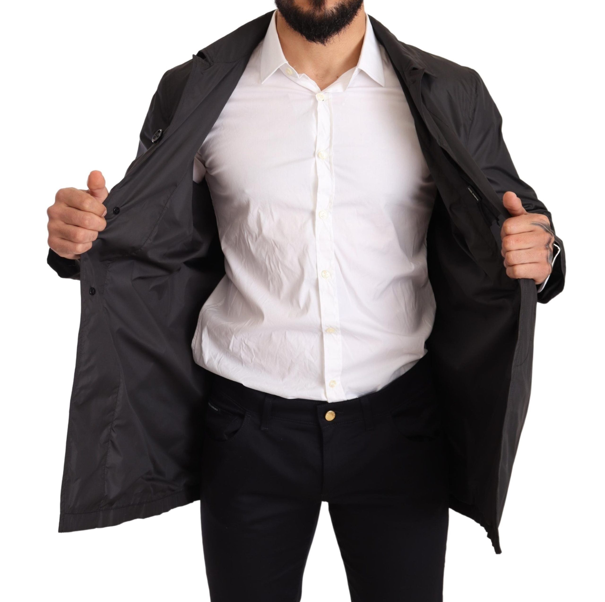 Elegant Black Trench Coat for Sophisticated Men - ventzia