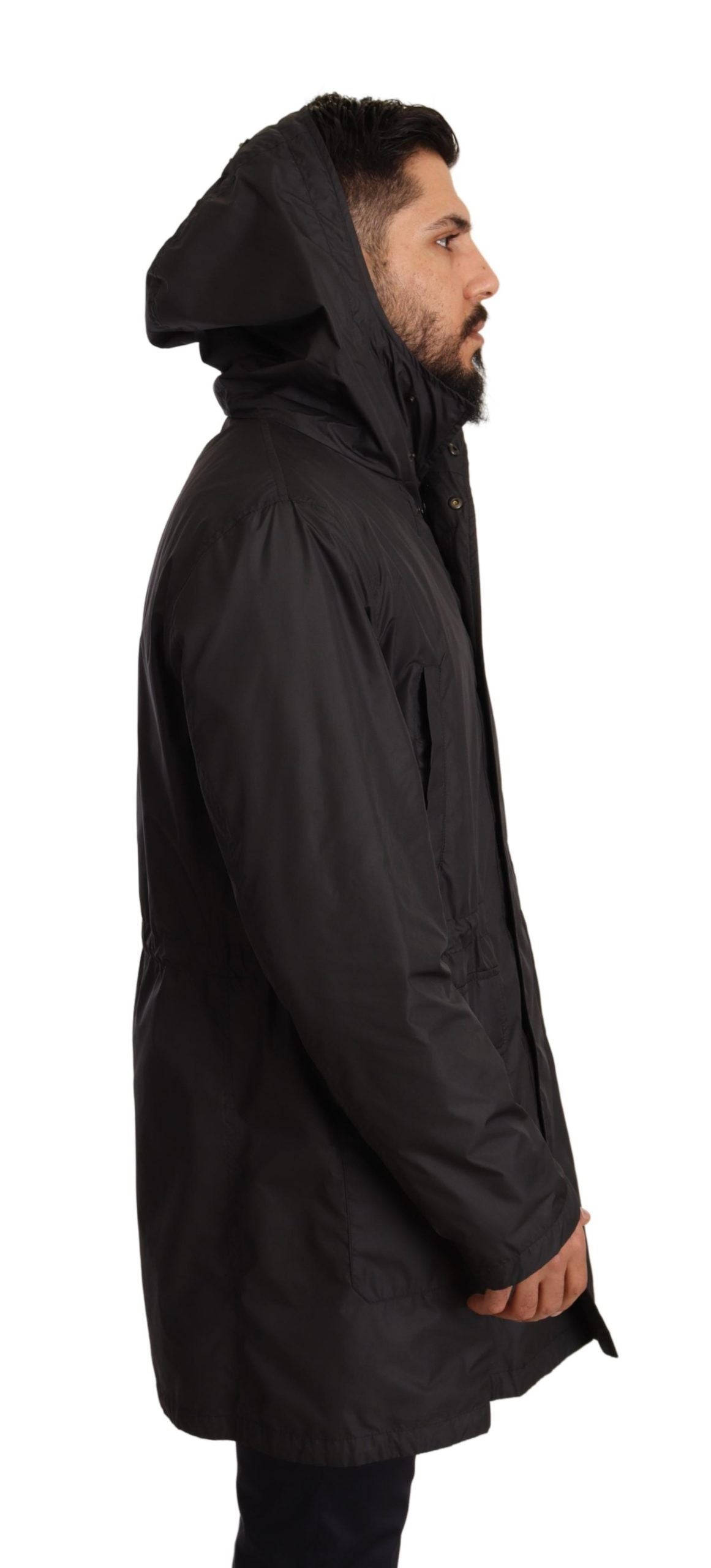 Elegant Black Hooded Blouson Jacket - ventzia