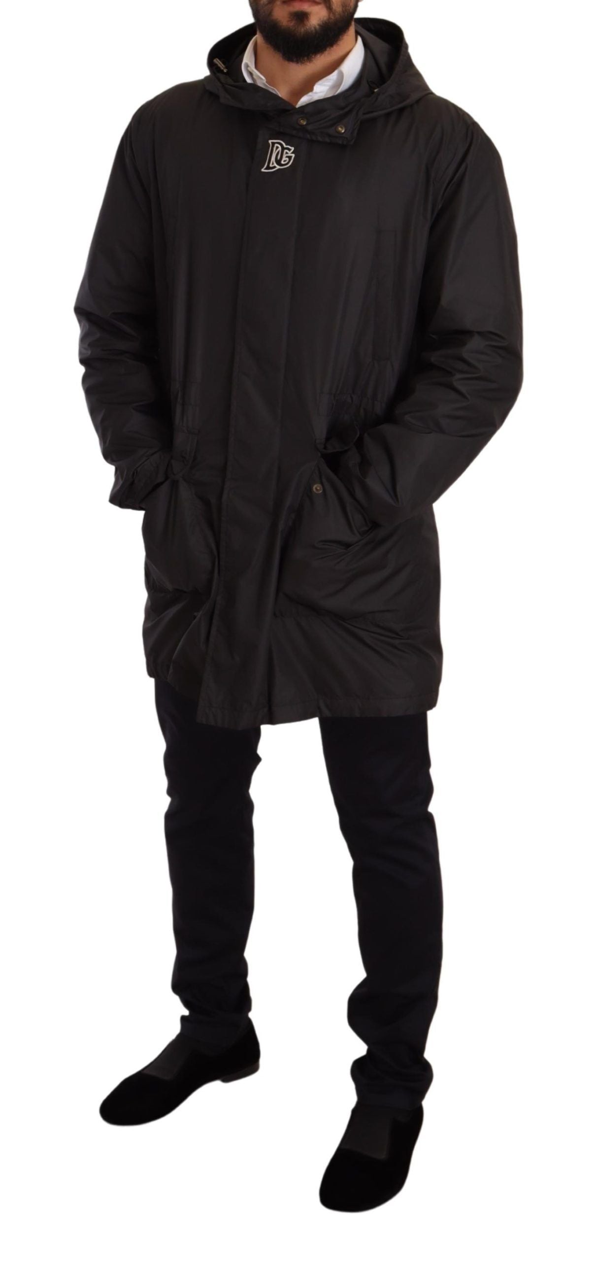 Elegant Black Hooded Blouson Jacket - ventzia