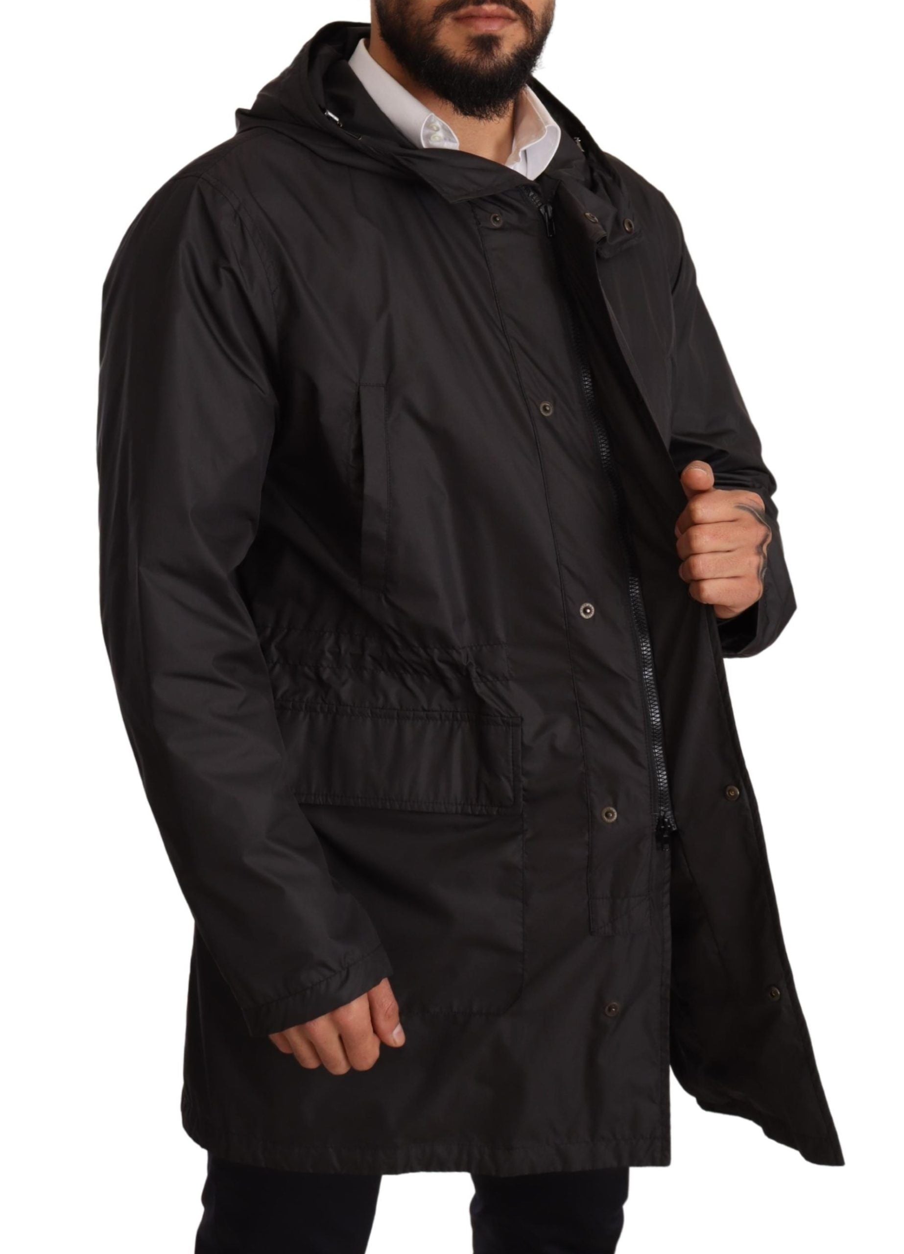 Elegant Black Hooded Blouson Jacket - ventzia