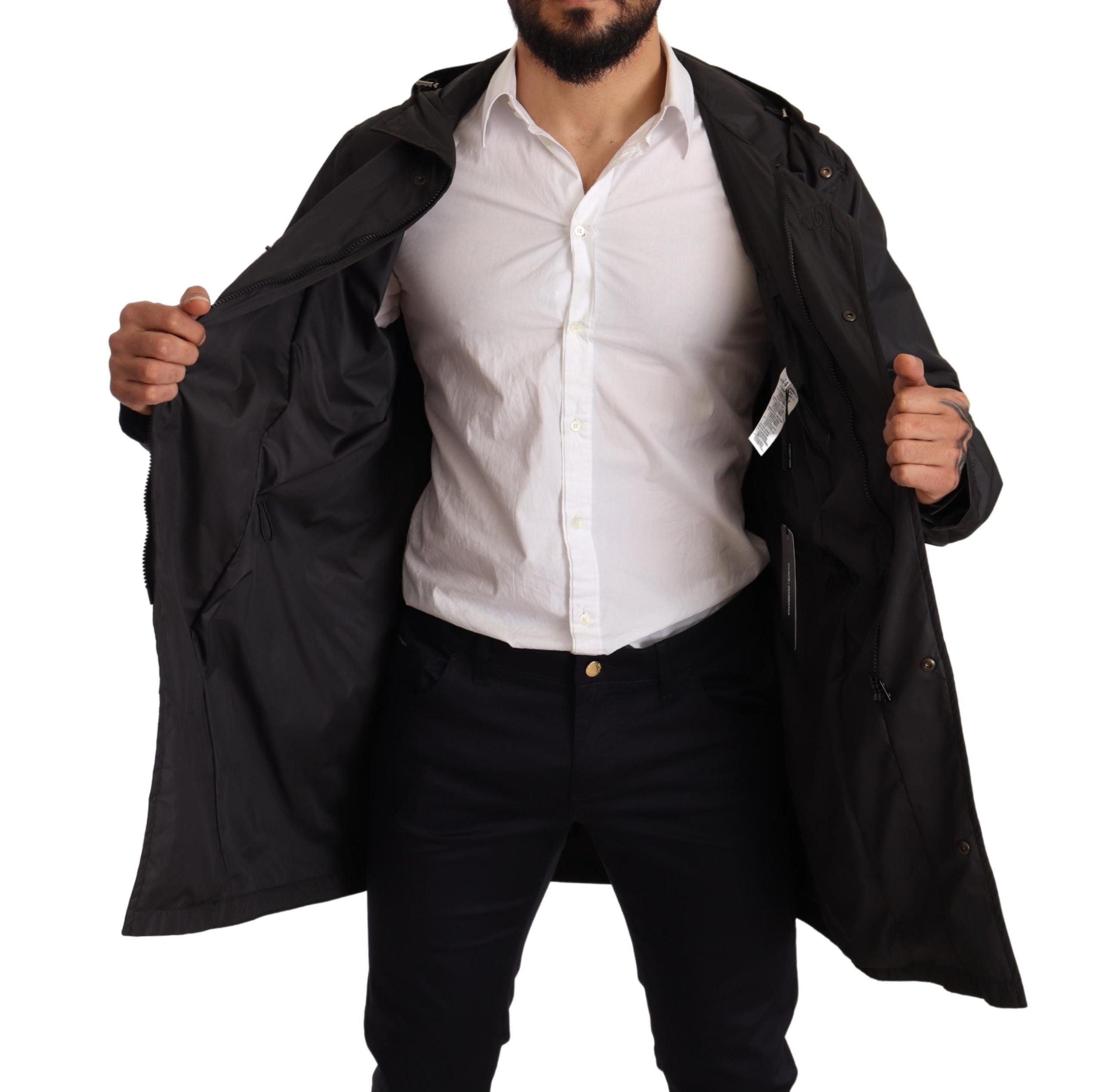 Elegant Black Hooded Blouson Jacket - ventzia