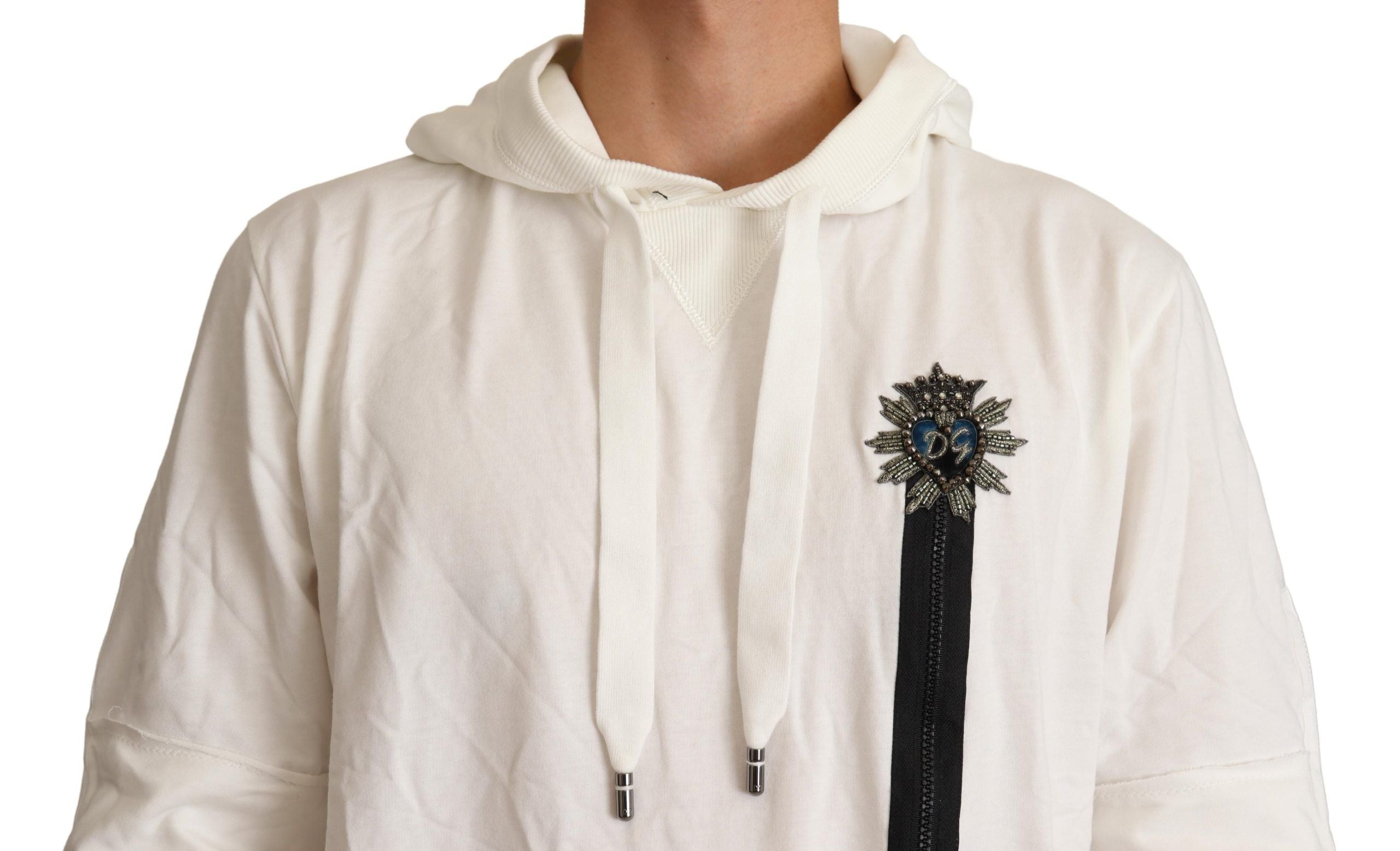 Exquisite Off-White Cotton Hooded Sweater - ventzia