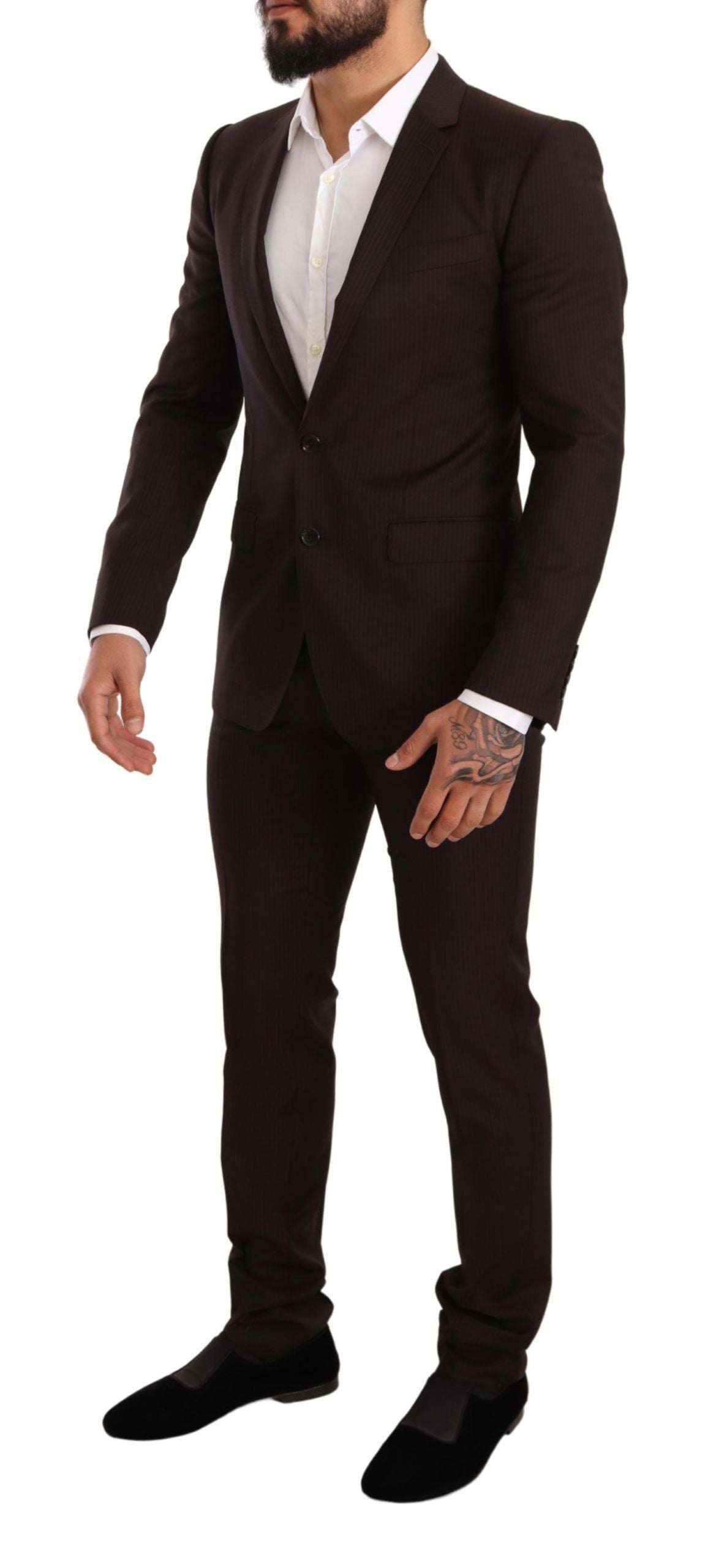 Elegant Bordeaux Striped Martini Suit - ventzia