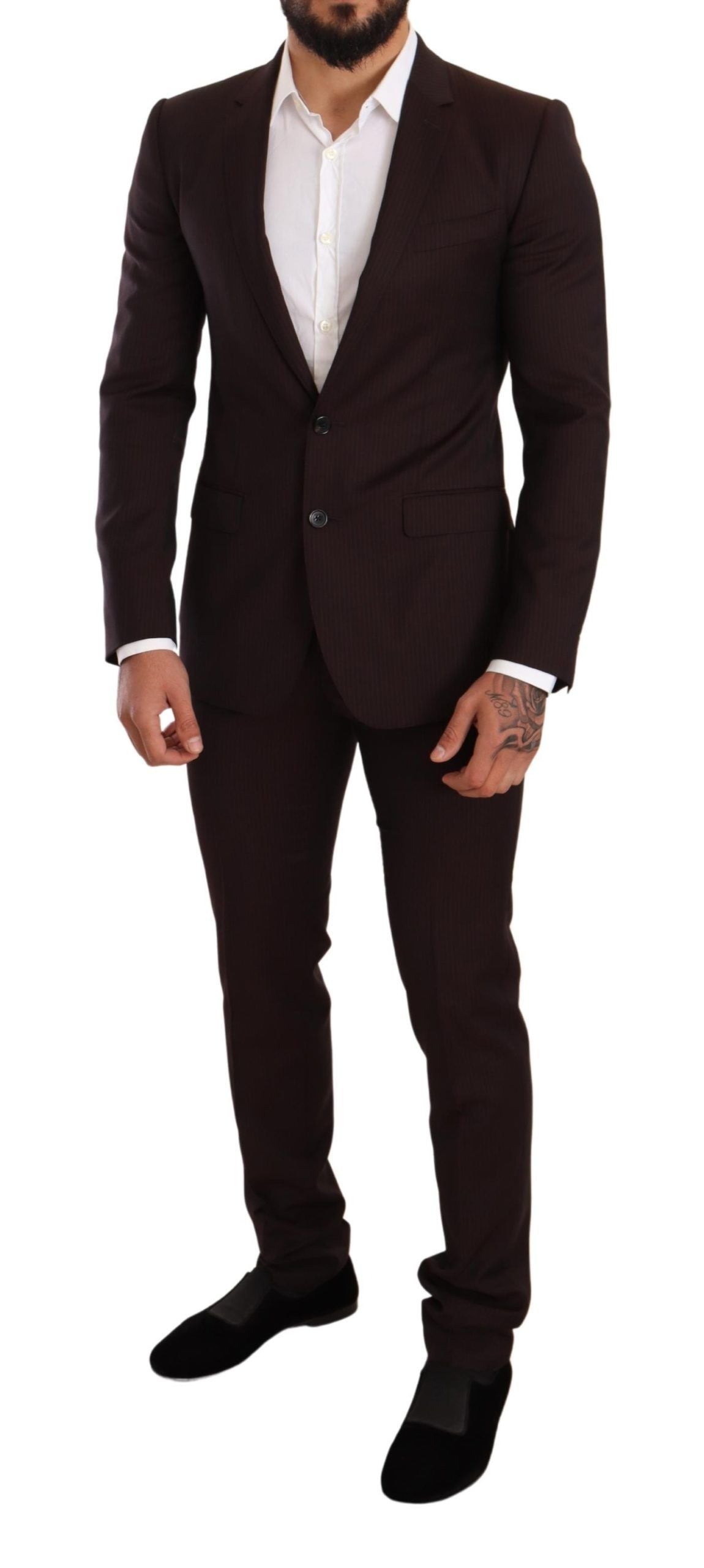 Elegant Bordeaux Striped Martini Suit - ventzia