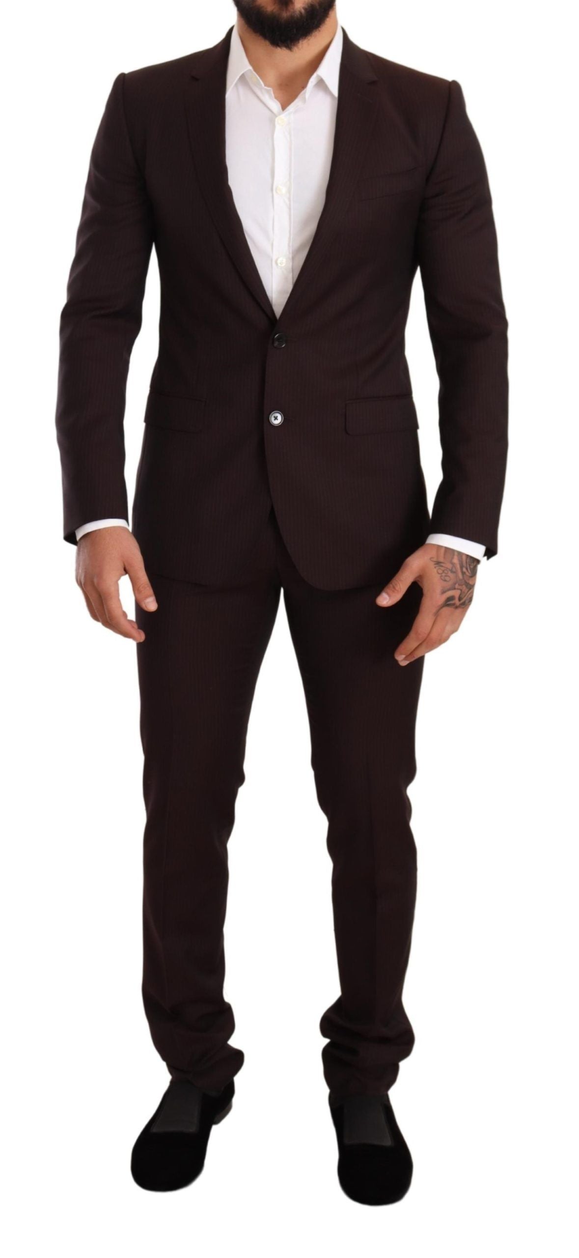 Elegant Bordeaux Striped Martini Suit - ventzia