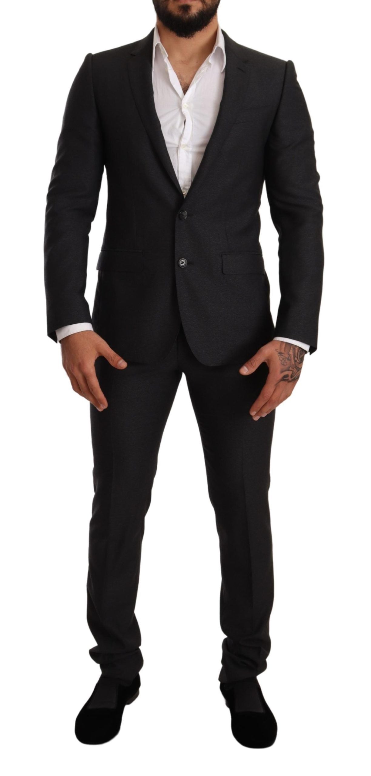 Elegant Gray Martini Wool Suit - ventzia