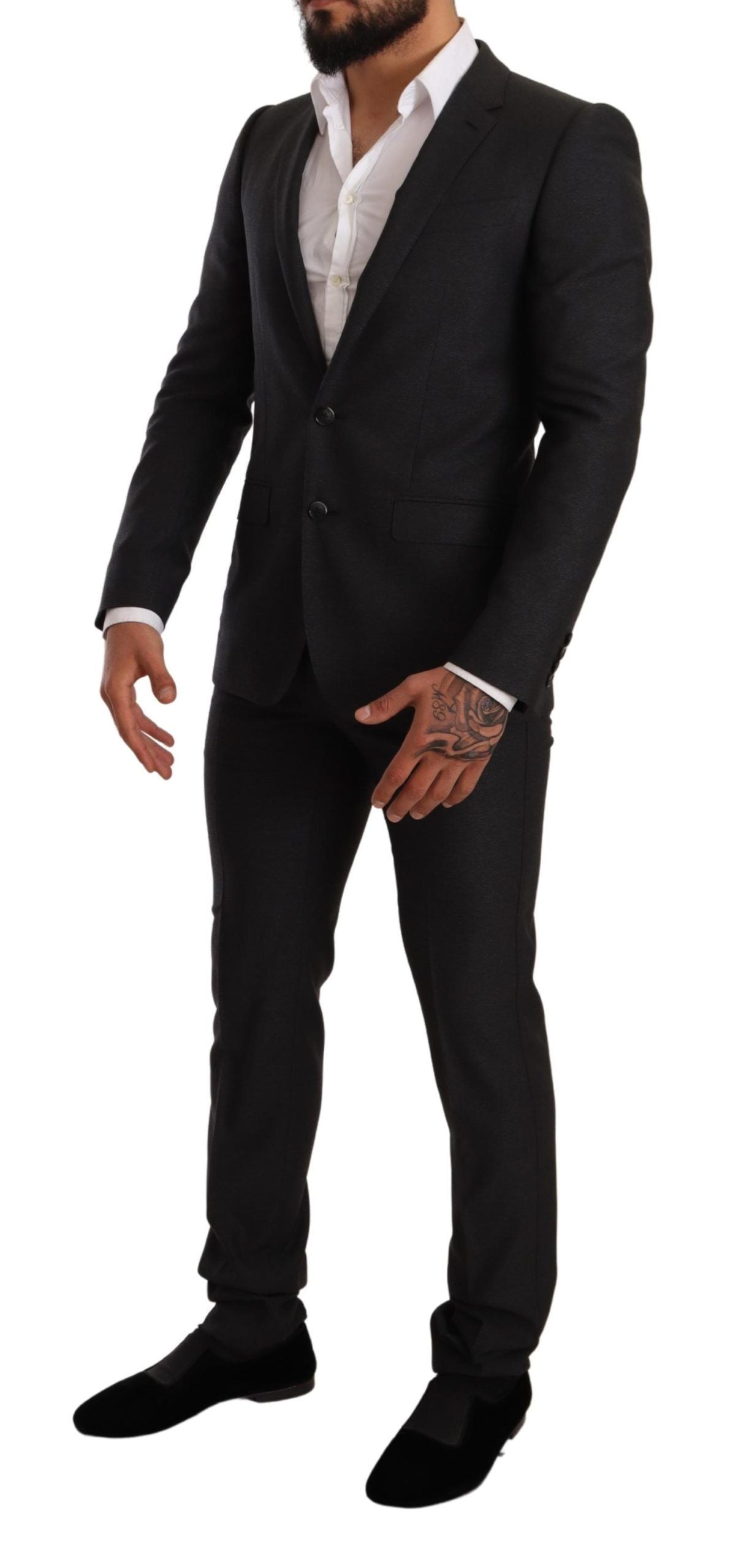 Elegant Gray Martini Wool Suit - ventzia