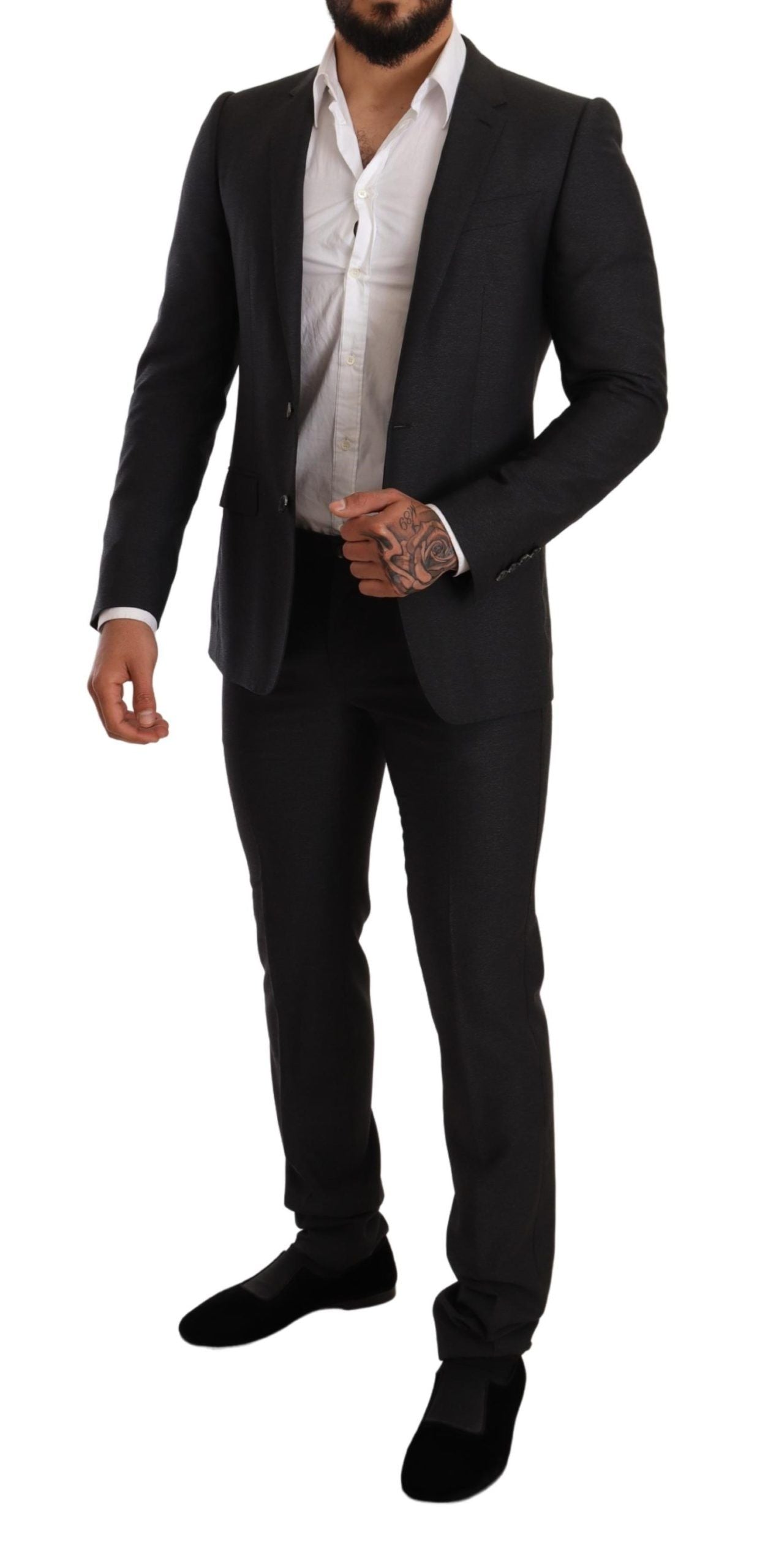 Elegant Gray Martini Wool Suit - ventzia