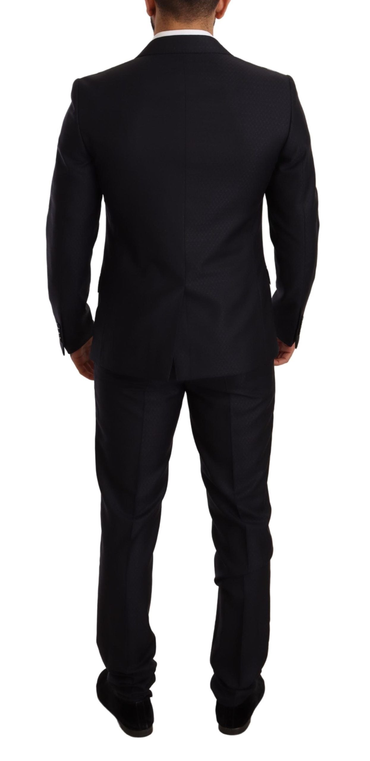 Elegant Slim Fit Jacquard Suit in Blue - ventzia