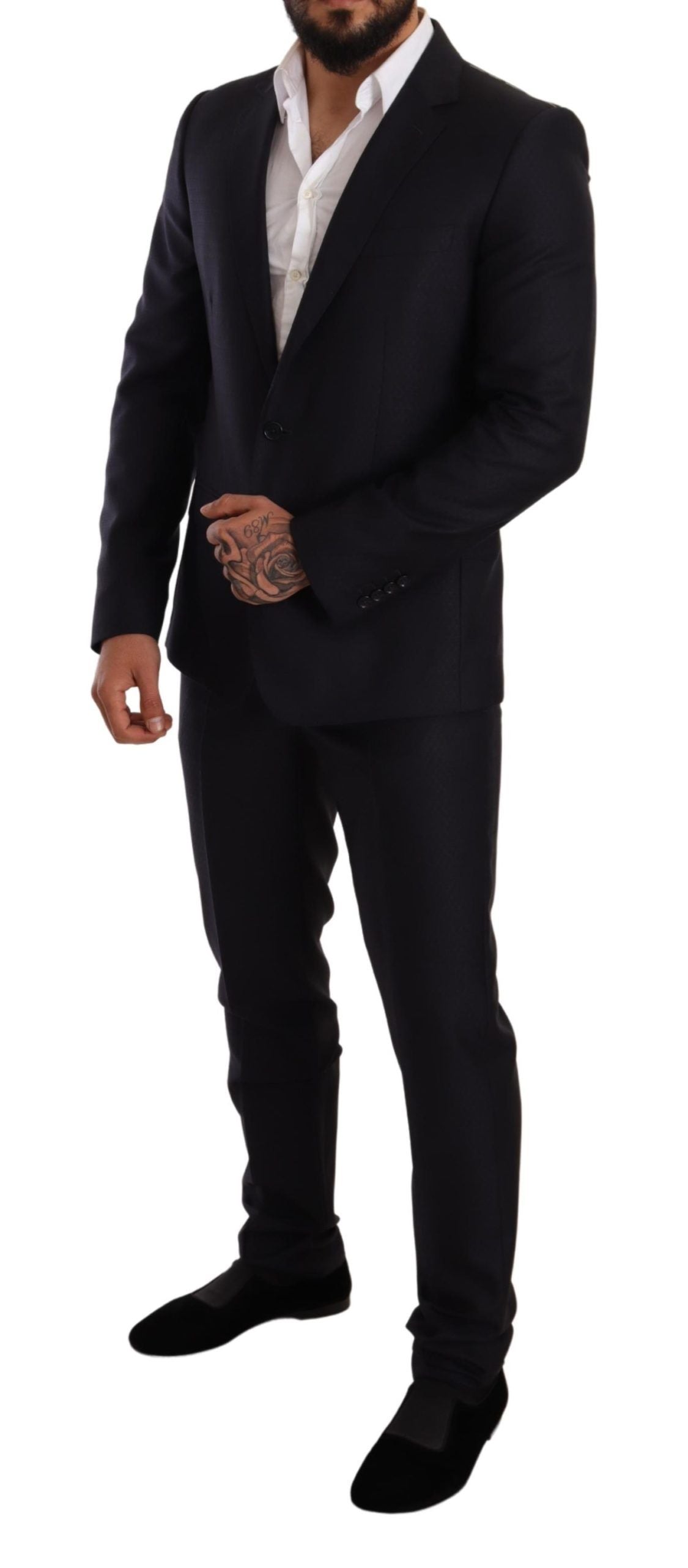 Elegant Slim Fit Jacquard Suit in Blue - ventzia